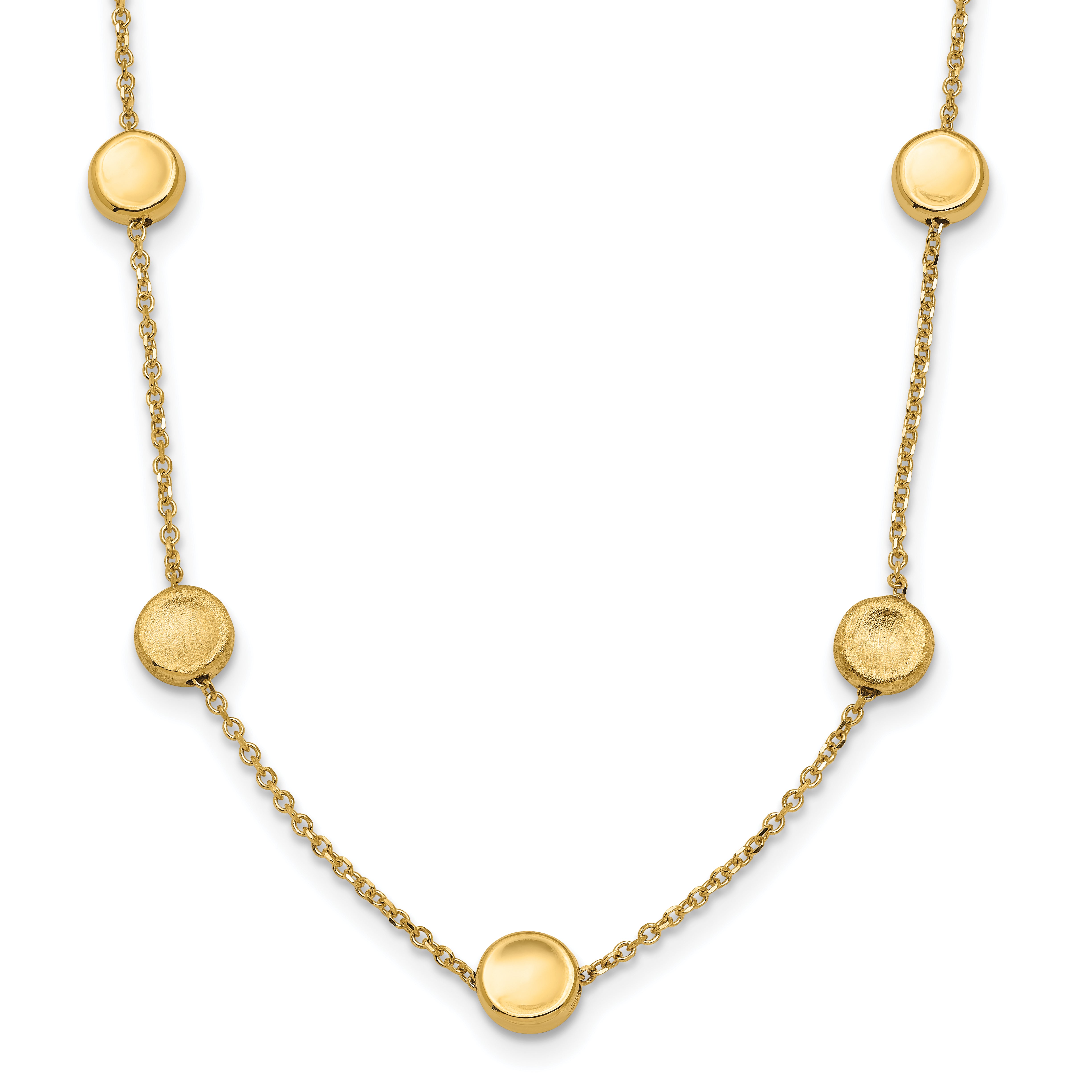 14K Polished and Satin Beaded Necklace