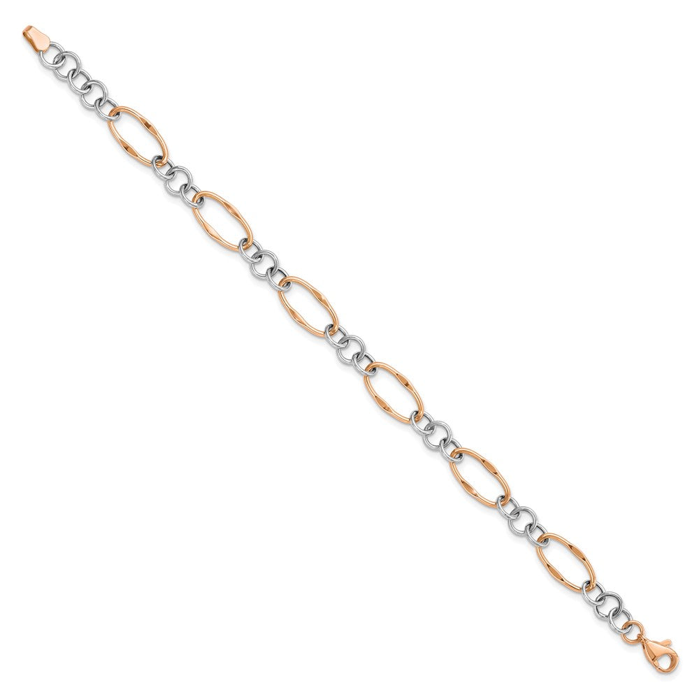 14K Two-tone Rose and White Polished Link Bracelet