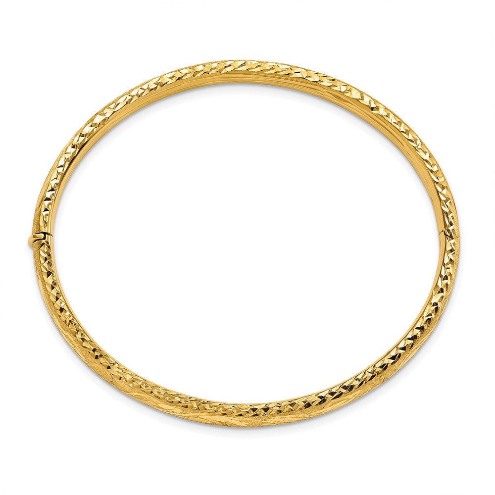14K Polished and Diamond-cut Floral Bangle