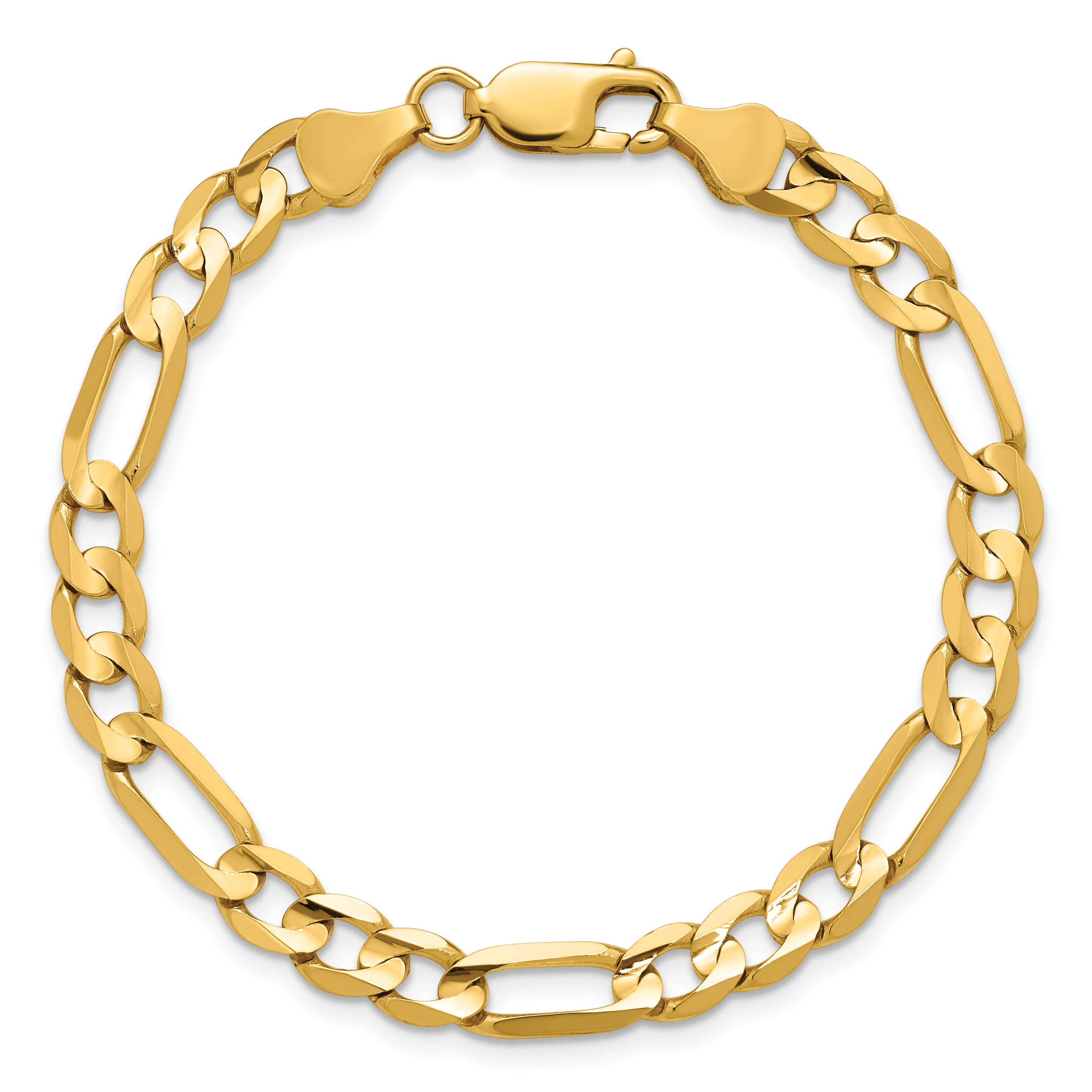 14K 7 inch 6mm Concave Open Figaro with Lobster Clasp Bracelet