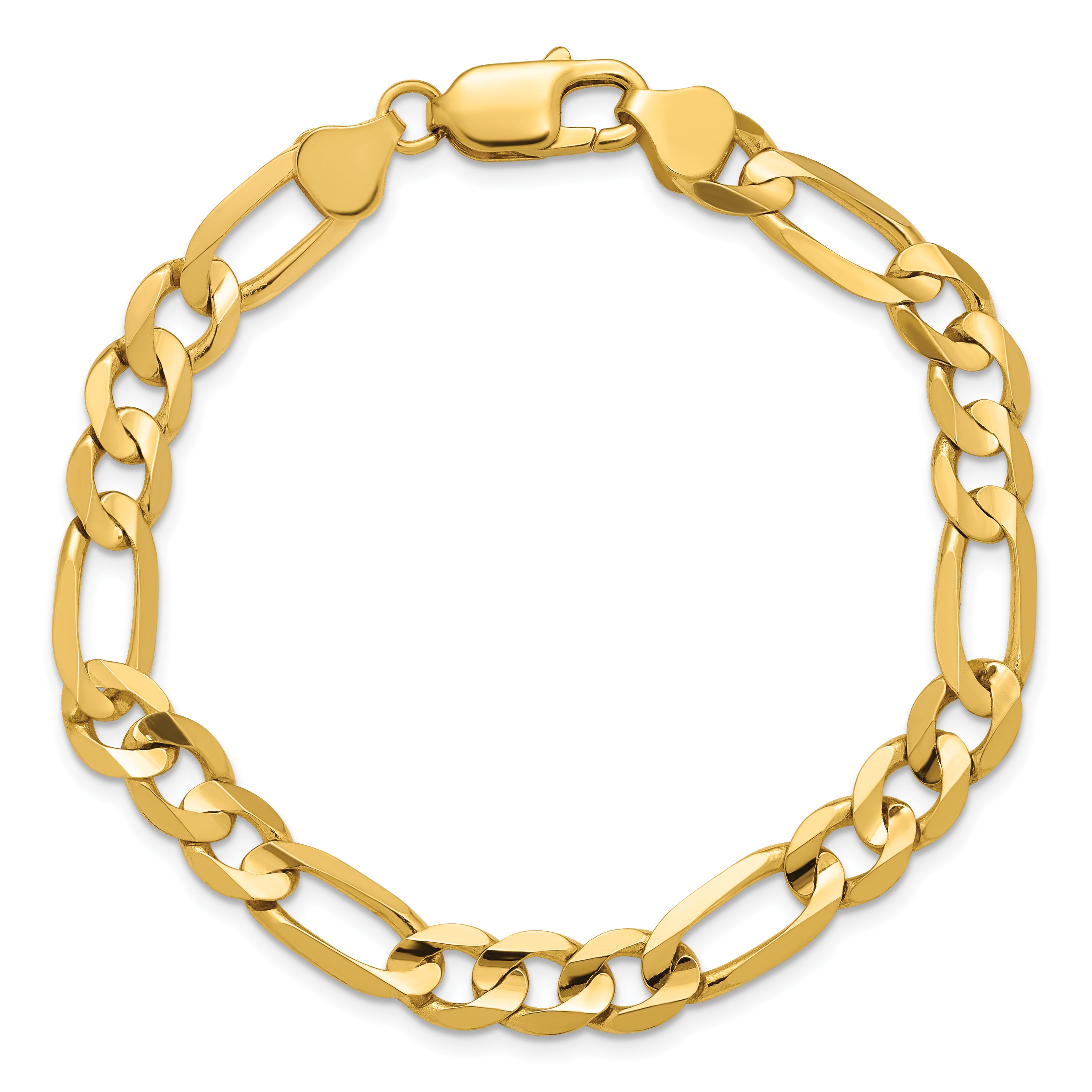 14K 8 inch 7.5mm Concave Open Figaro with Lobster Clasp Bracelet