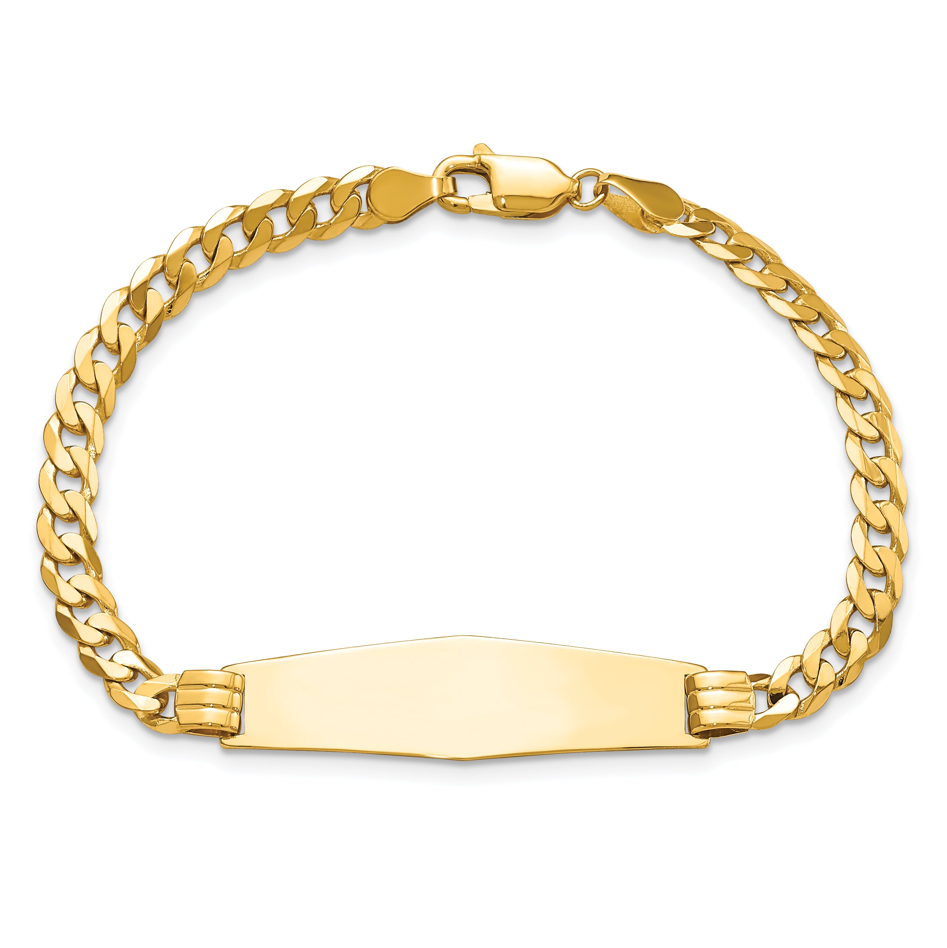14K Curb Link Soft Diamond Shape Id Bracelet