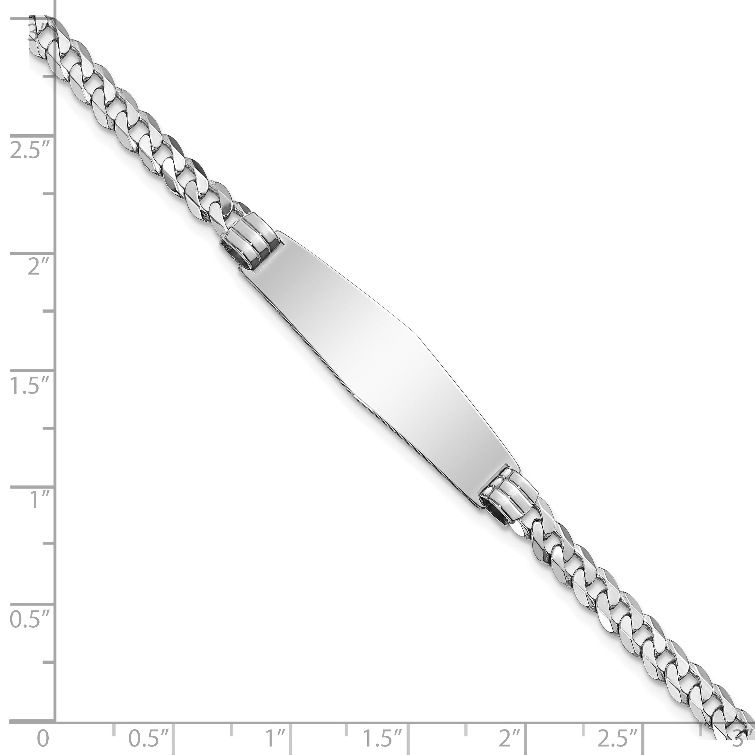 14K Wg Flat Curb Link Soft Diamond Shape Id Bracelet