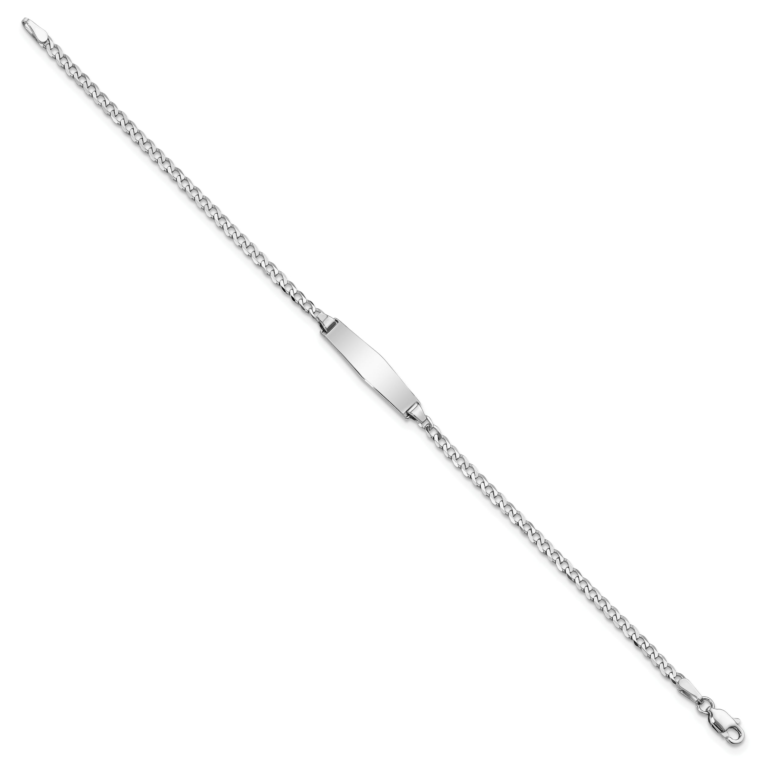 14K Wg Soft Diamond Shape Flat Curb Link Id Bracelet