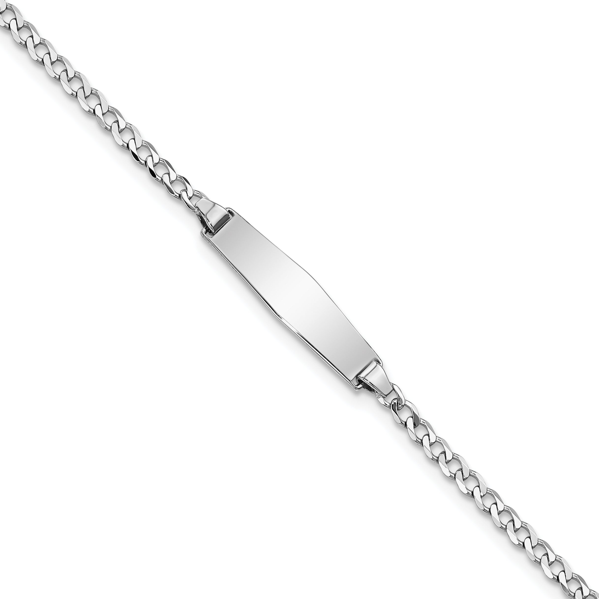 14K Wg Soft Diamond Shape Flat Curb Link Id Bracelet