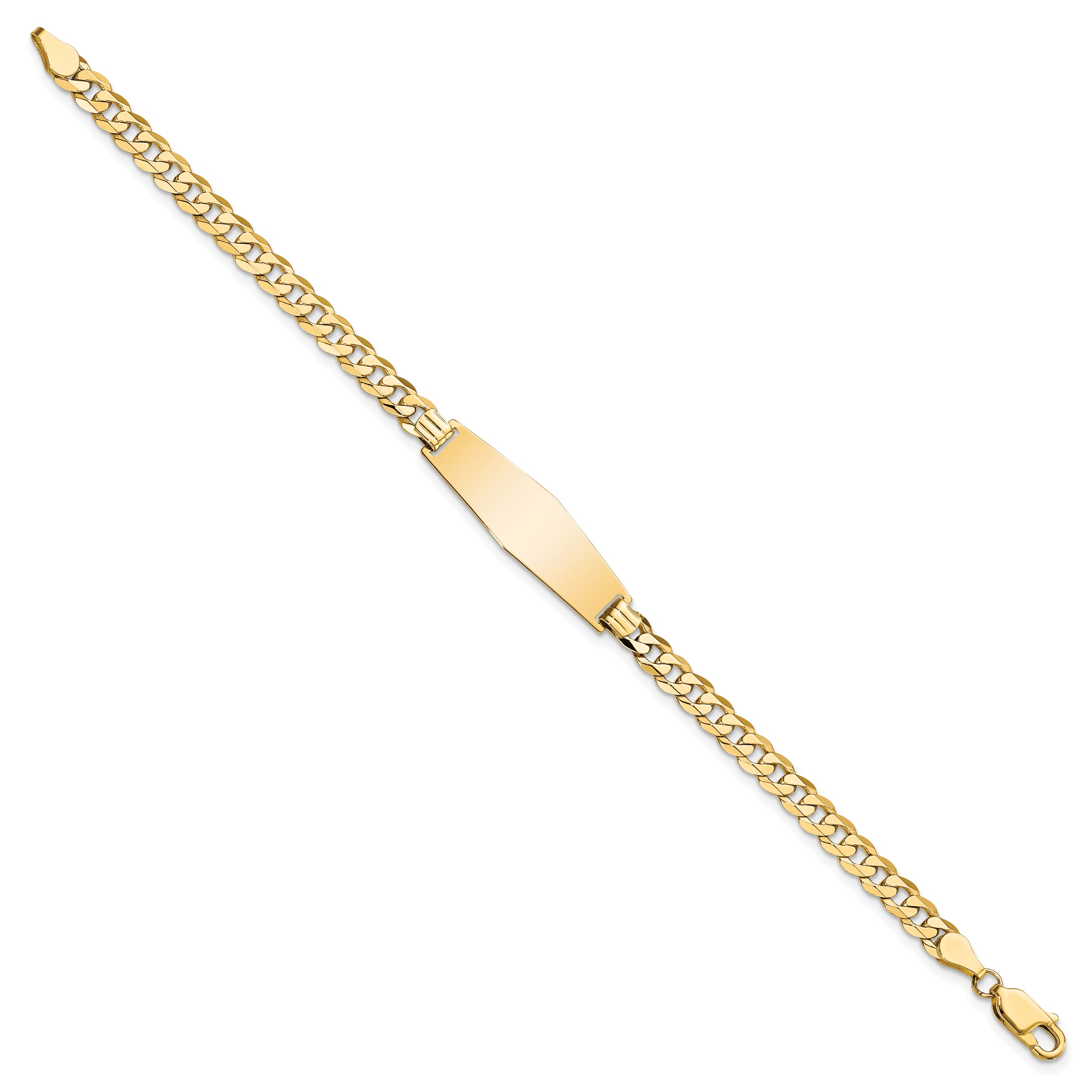 14K Soft Diamond Shape Flat Curb Link Id Bracelet
