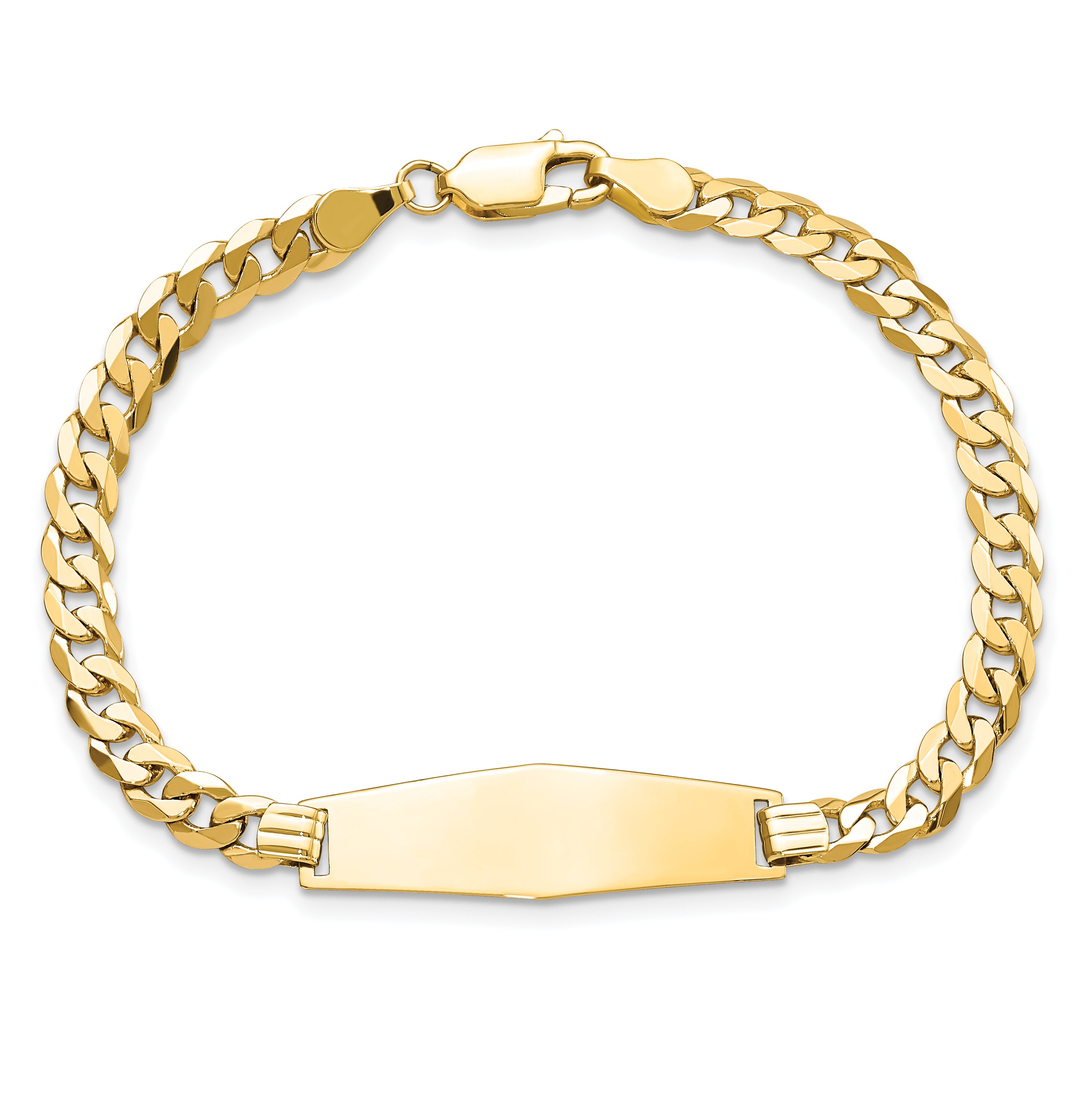 14K Soft Diamond Shape Flat Curb Link Id Bracelet
