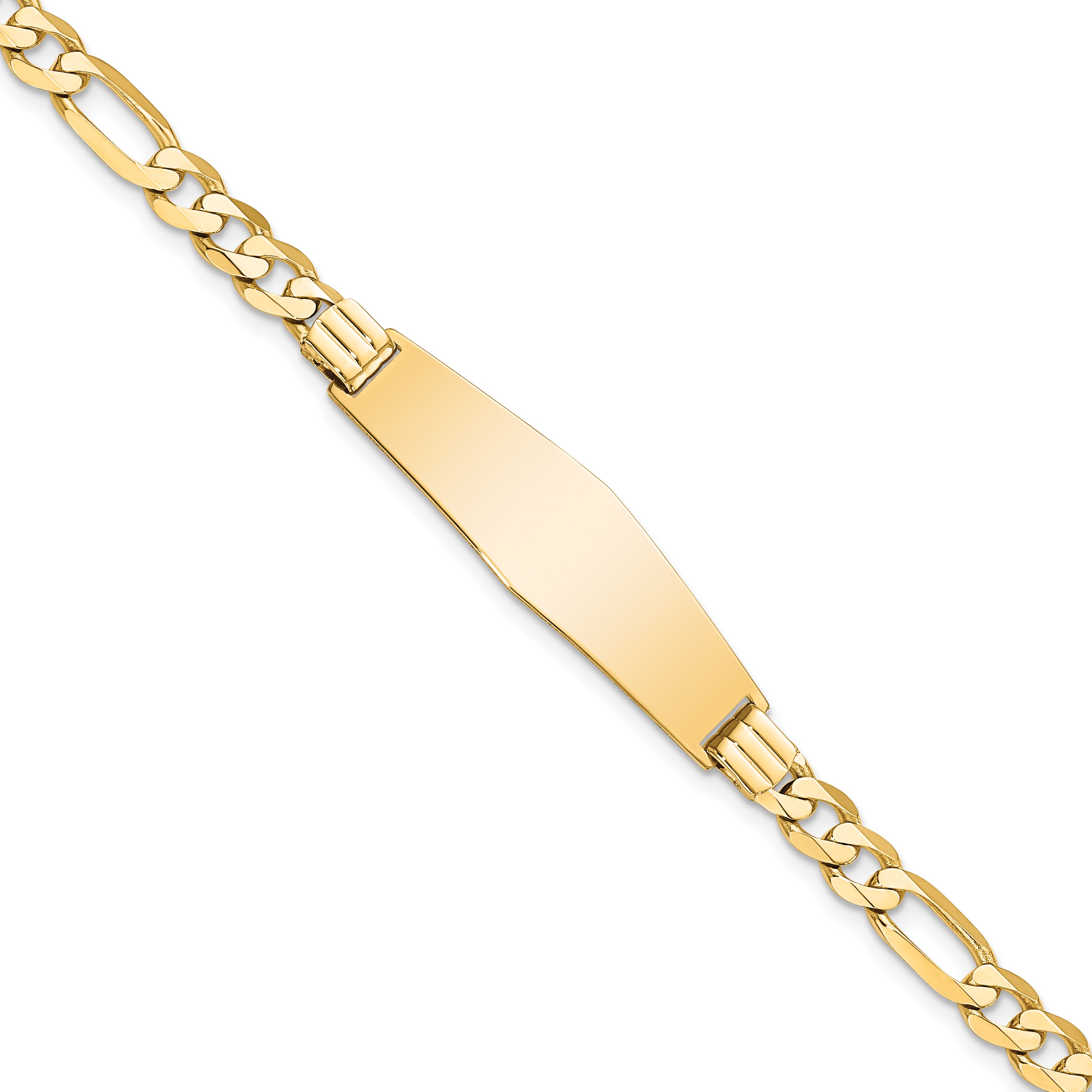 14K Flat Figaro Link Soft Diamond Shape Id Bracelet