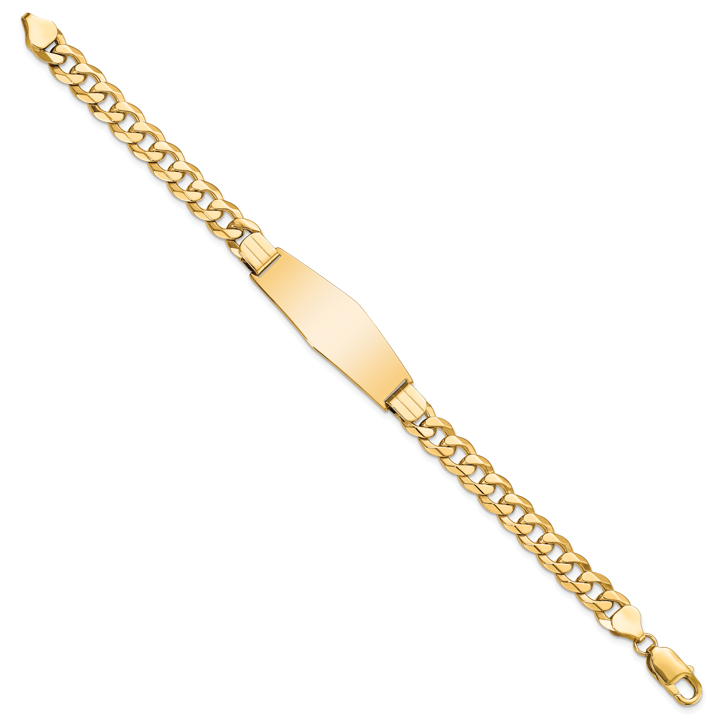 14K Flat Curb Link Soft Diamond Shape Id Bracelet