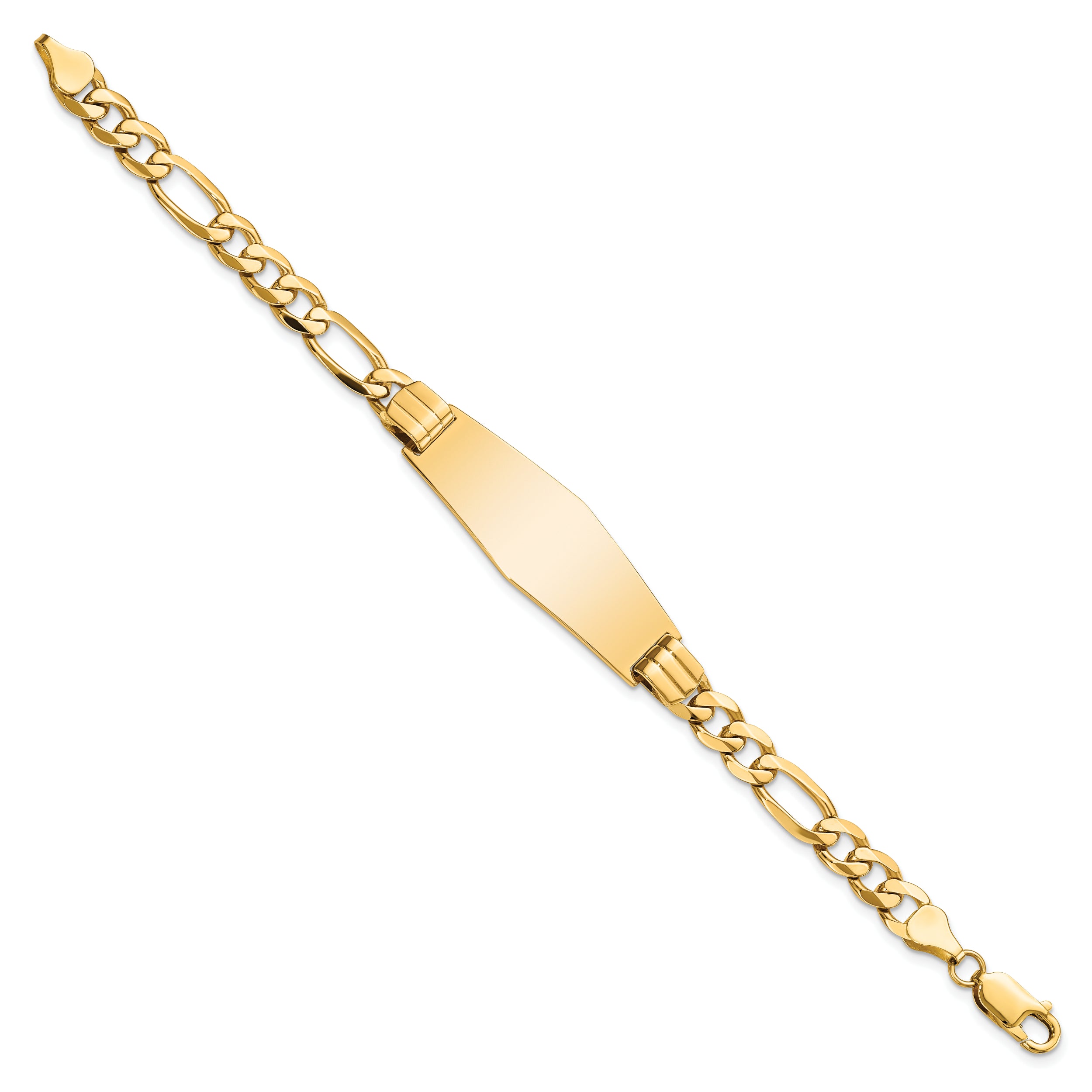 14K Flat Figaro Link Soft Diamond Shape Id Bracelet