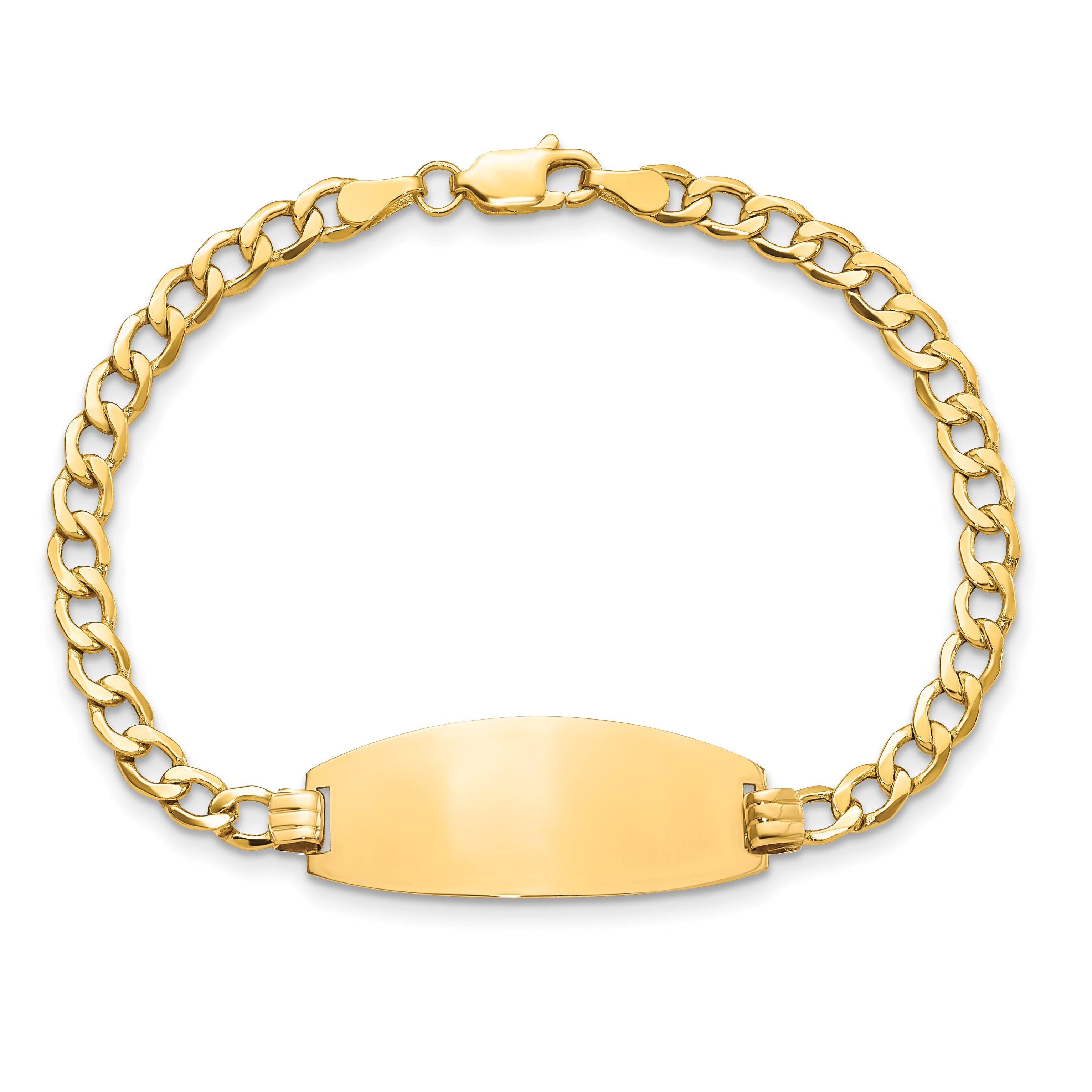 14k Polished Semi-Solid Chain/Solid Plate Curb Link Oval 27x11.5mm Plate 7 inch ID Bracelet