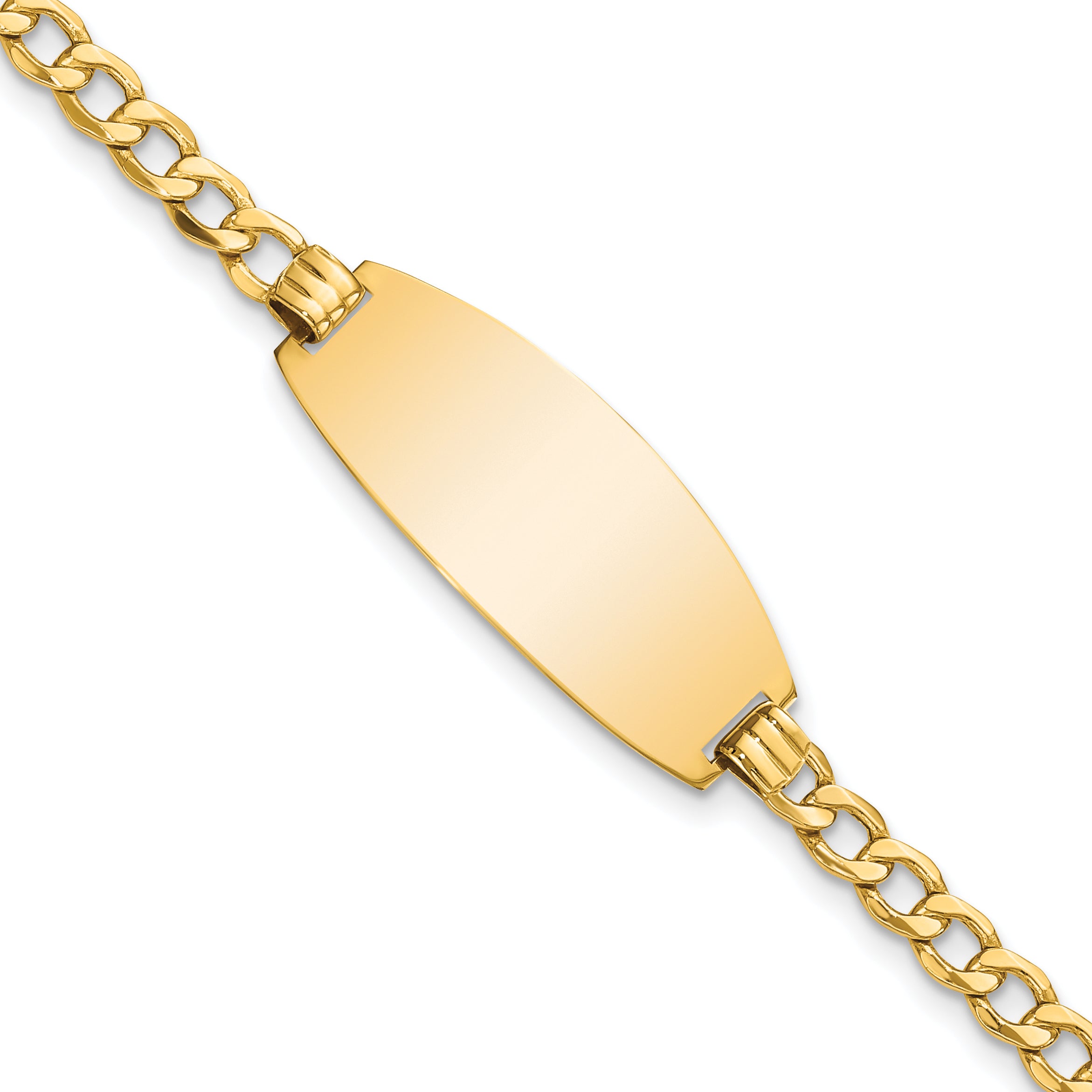 14k Polished Semi-Solid Chain/Solid Plate Curb Link Oval 27x11.5mm Plate 7 inch ID Bracelet