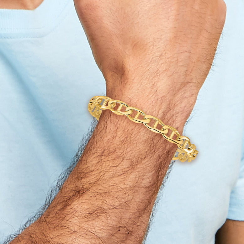 14K 8 Inch 9Mm Hand Polished Fancy Anchor Link With Fancy Lobster Clasp Bracelet