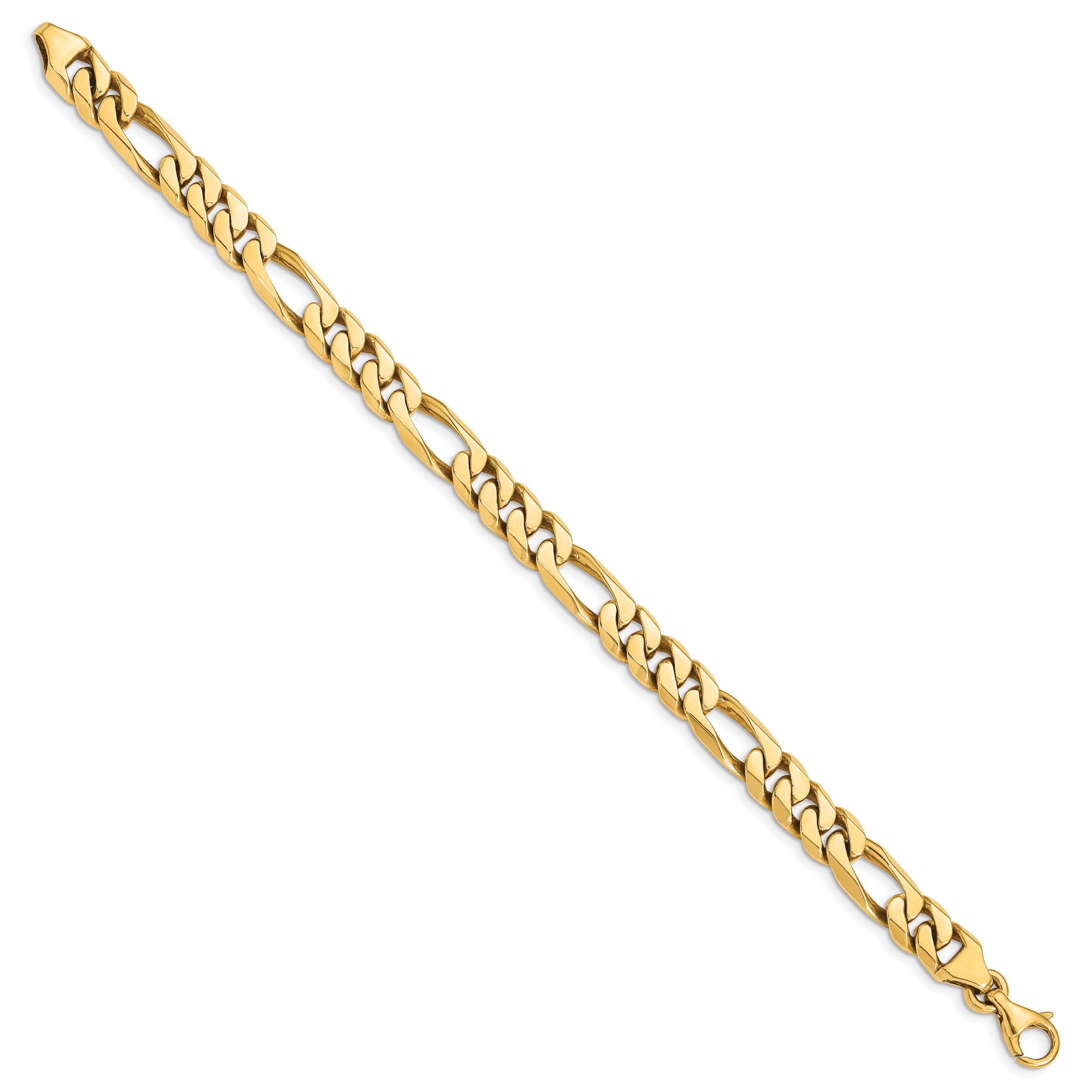 14K 9 inch 8mm Hand Polished Figaro Link with Fancy Lobster Clasp Bracelet