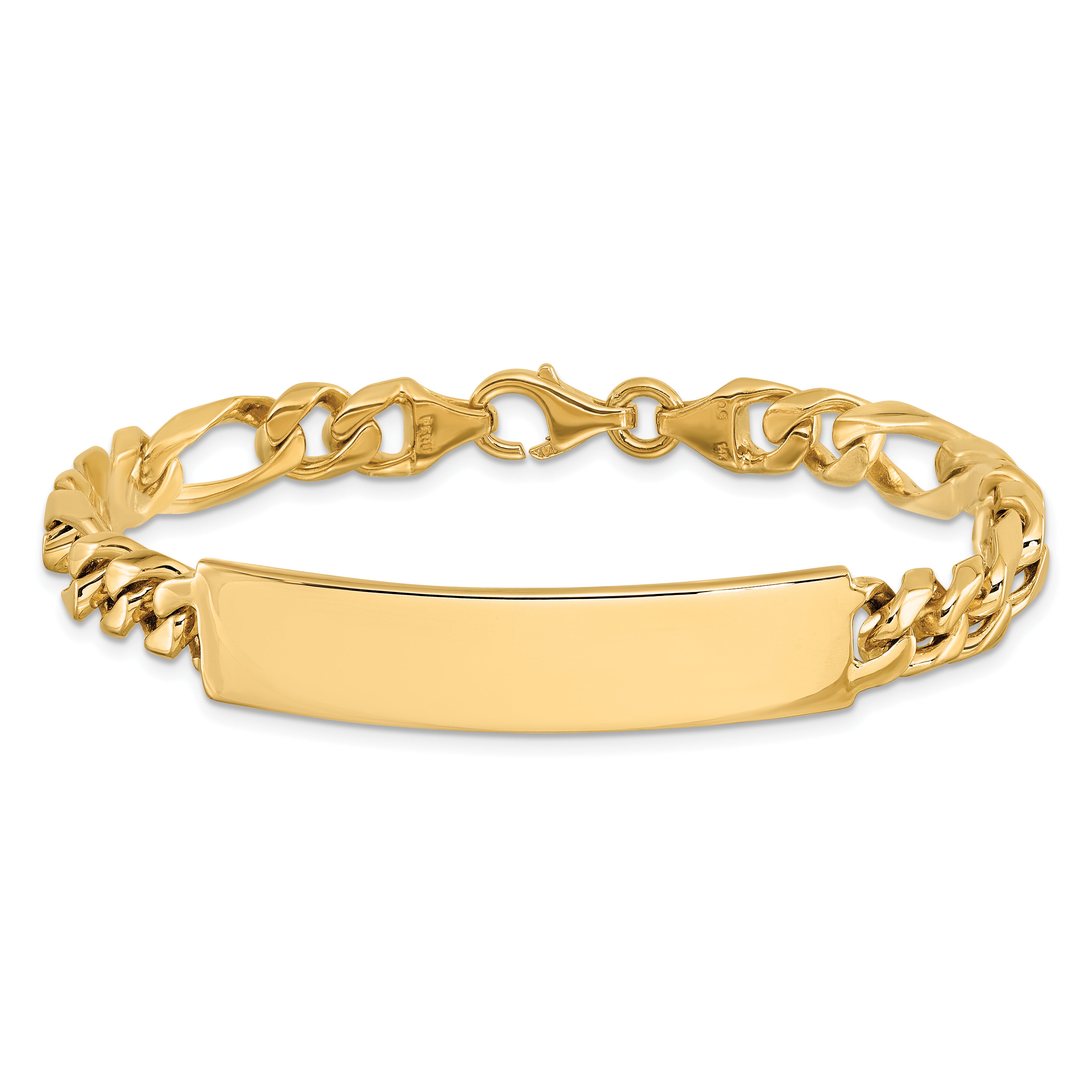 14k Hand-polished Solid Chain/Solid Plate Figaro Link 47x9mm Plate 8 inch ID Bracelet