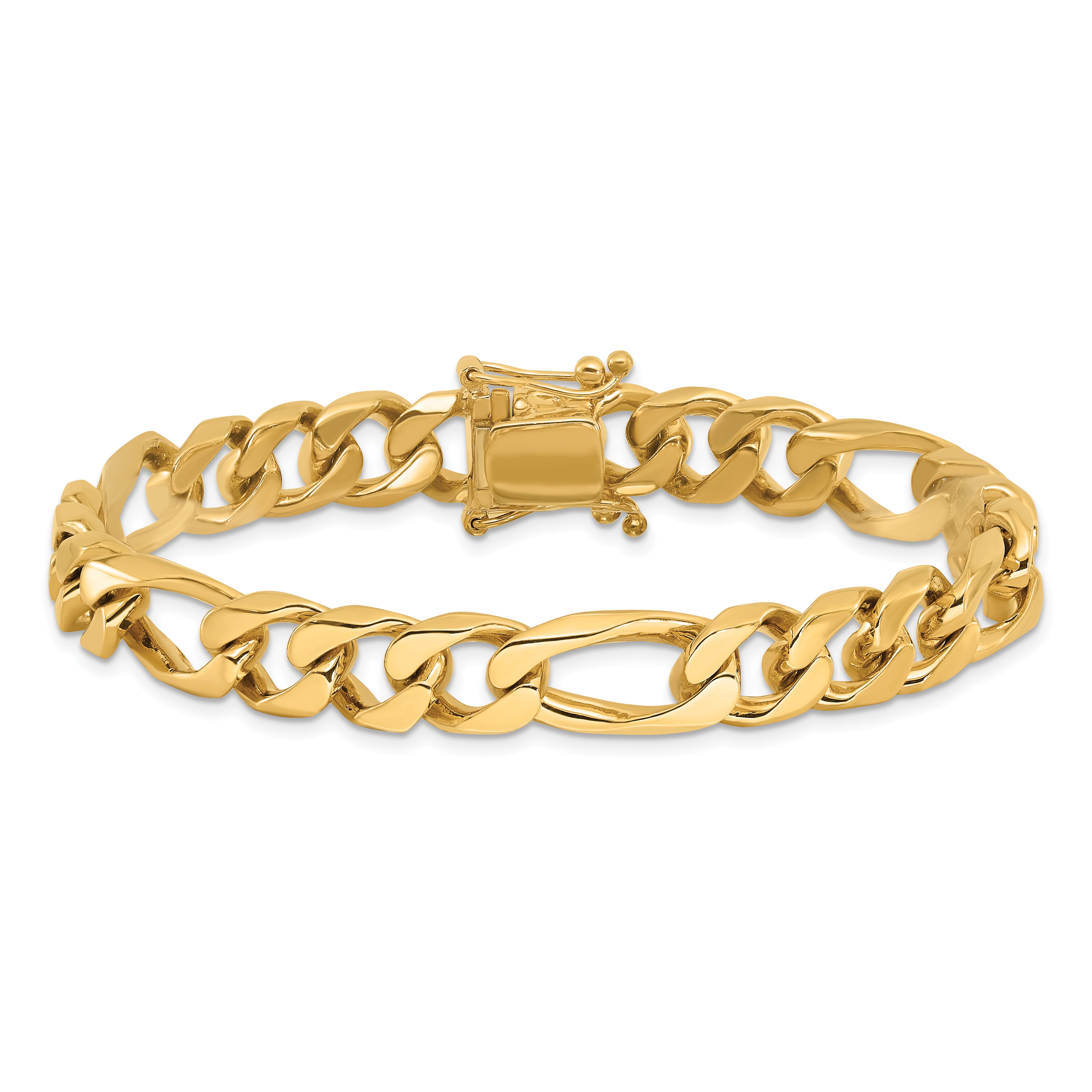 14K 8 inch 9mm Hand Polished Figaro Link with Box Catch Clasp Bracelet