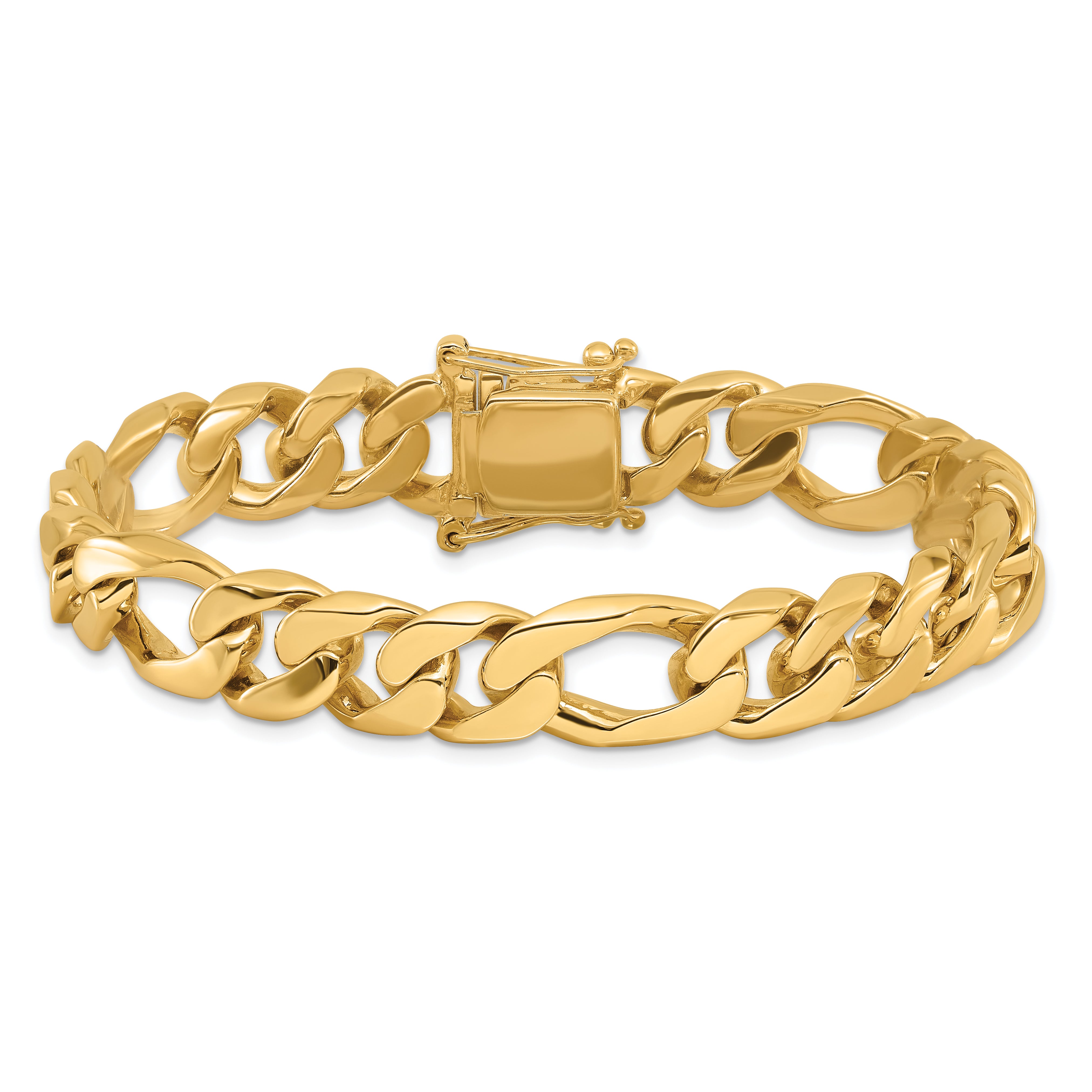 14K 8 Inch 10Mm Hand Polished Figaro Link With Box Catch Clasp Bracelet
