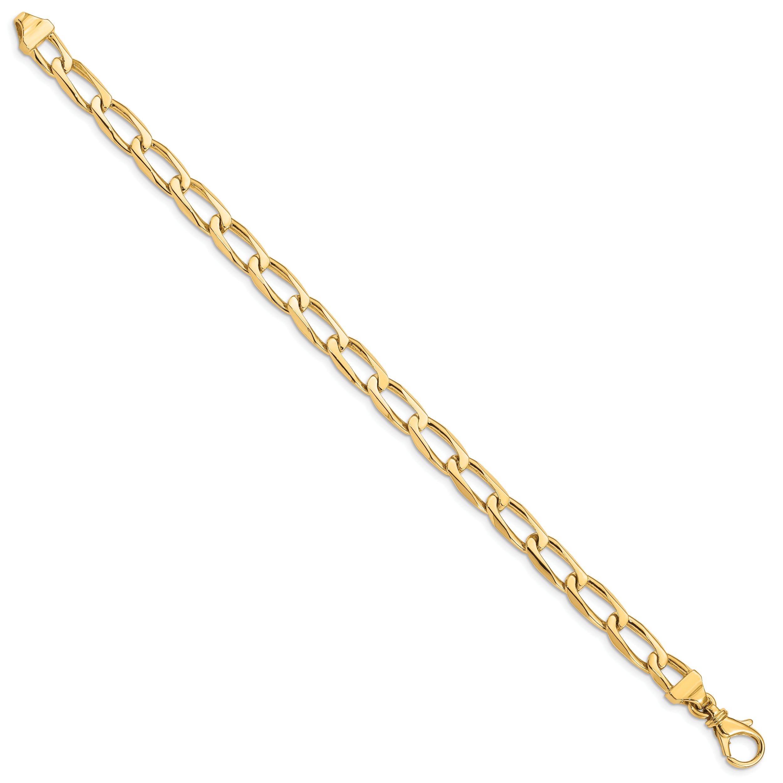 14K 8 Inch 6.5Mm Hand Polished Fancy Open Link With Fancy Lobster Clasp Bracelet