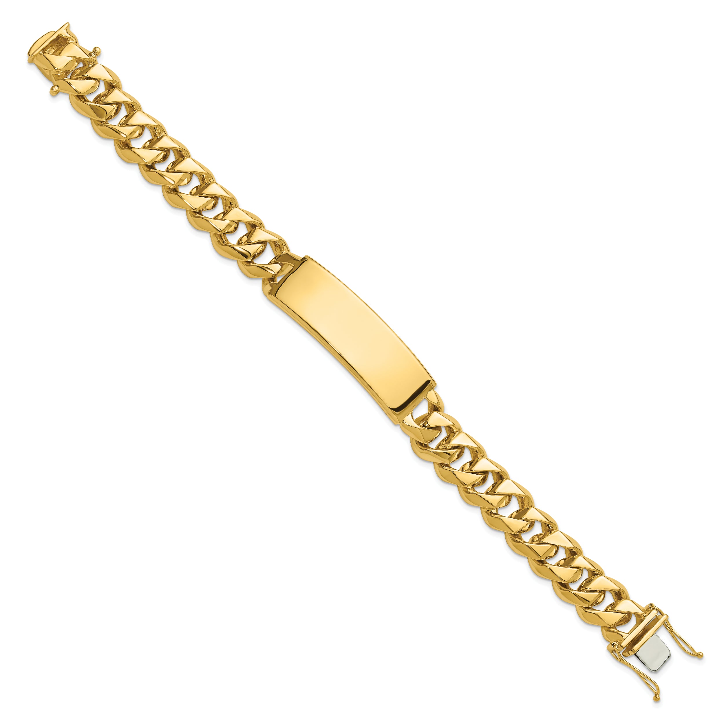 14k Hand-polished Solid Chain/Solid Plate Curb Link 48x15mm Plate 8.5 inch ID Bracelet