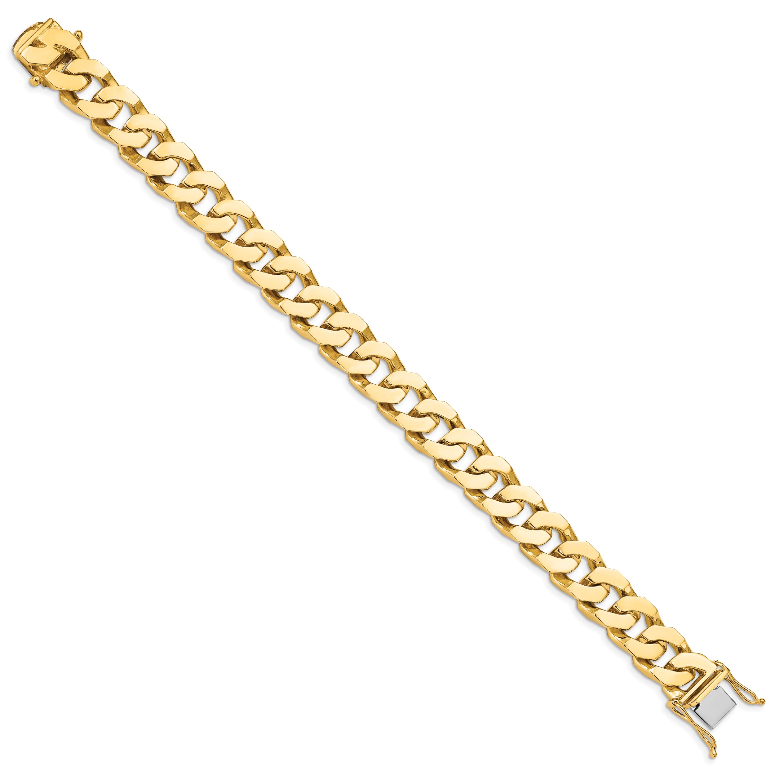 14K 8 Inch 11.6Mm Hand Polished Fancy Link With Box Catch Bracelet