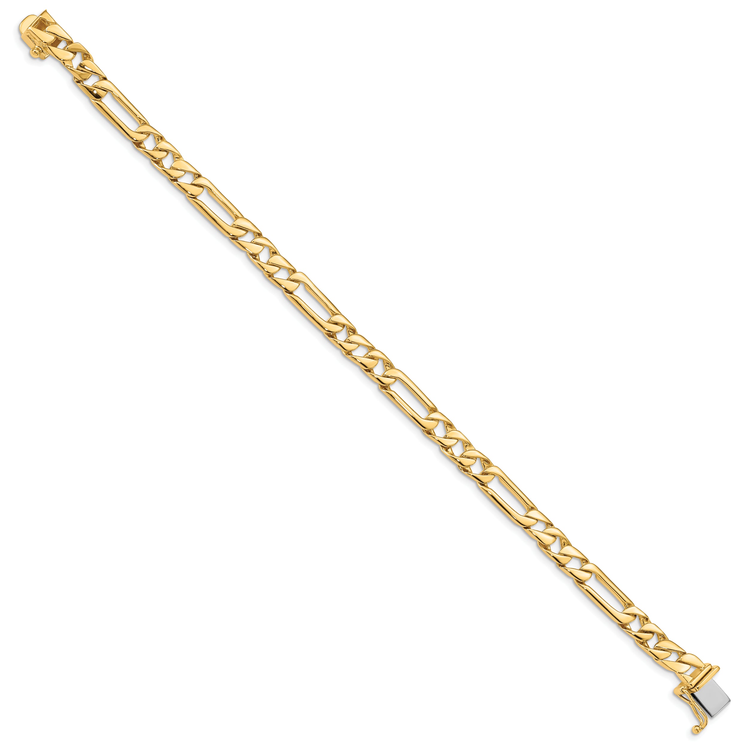 14K 8 Inch 6Mm Hand Polished Figaro Link With Box Catch Clasp Bracelet