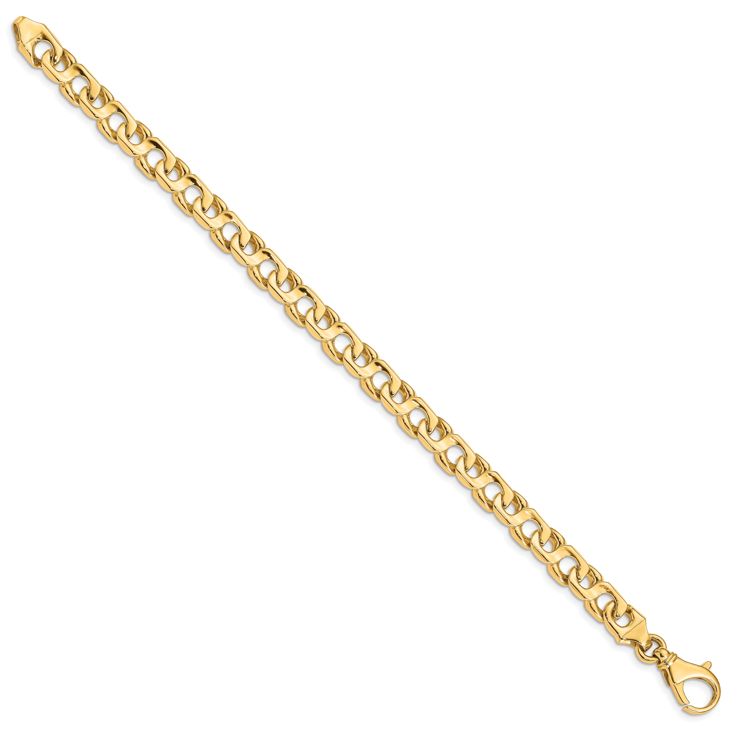 14K 8 Inch 7.4Mm Hand Polished Fancy Link With Fancy Lobster Clasp Bracelet