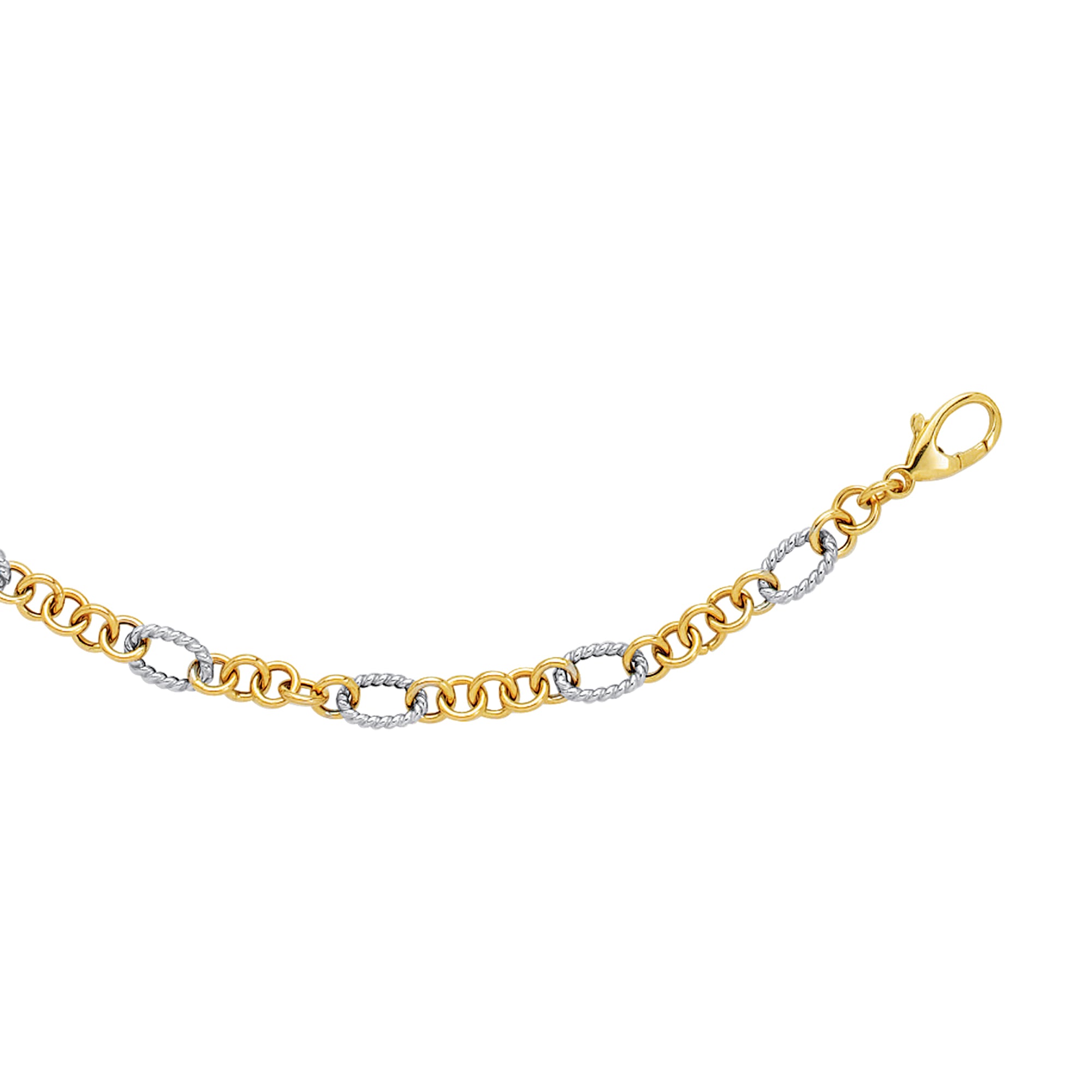 14K Yellow & White Gold 18" Alternating Twisted Oval Rope Link