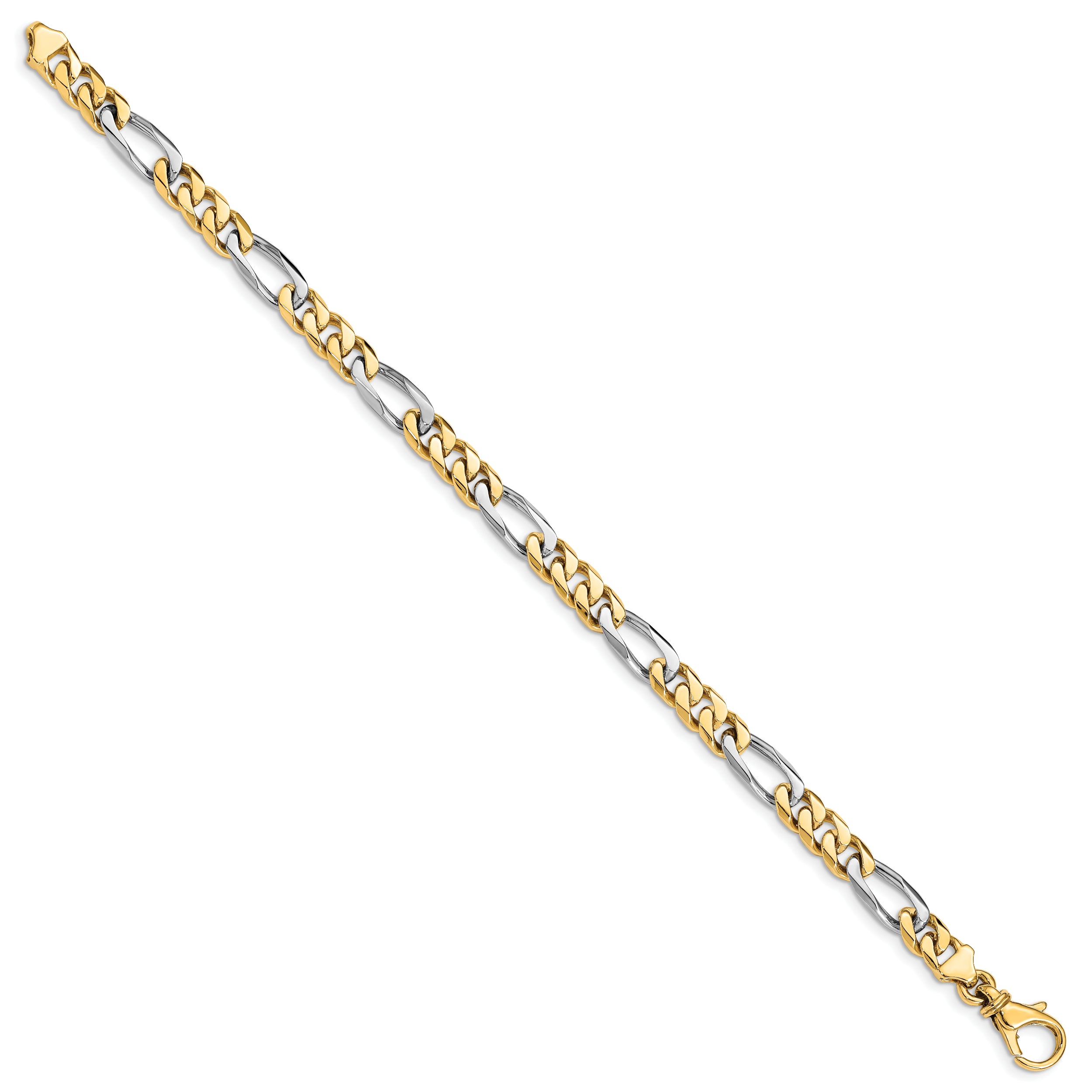 14K Two-Tone 8 Inch 6.1Mm Hand Polished Fancy Link With Fancy Lobster Clasp Bracelet