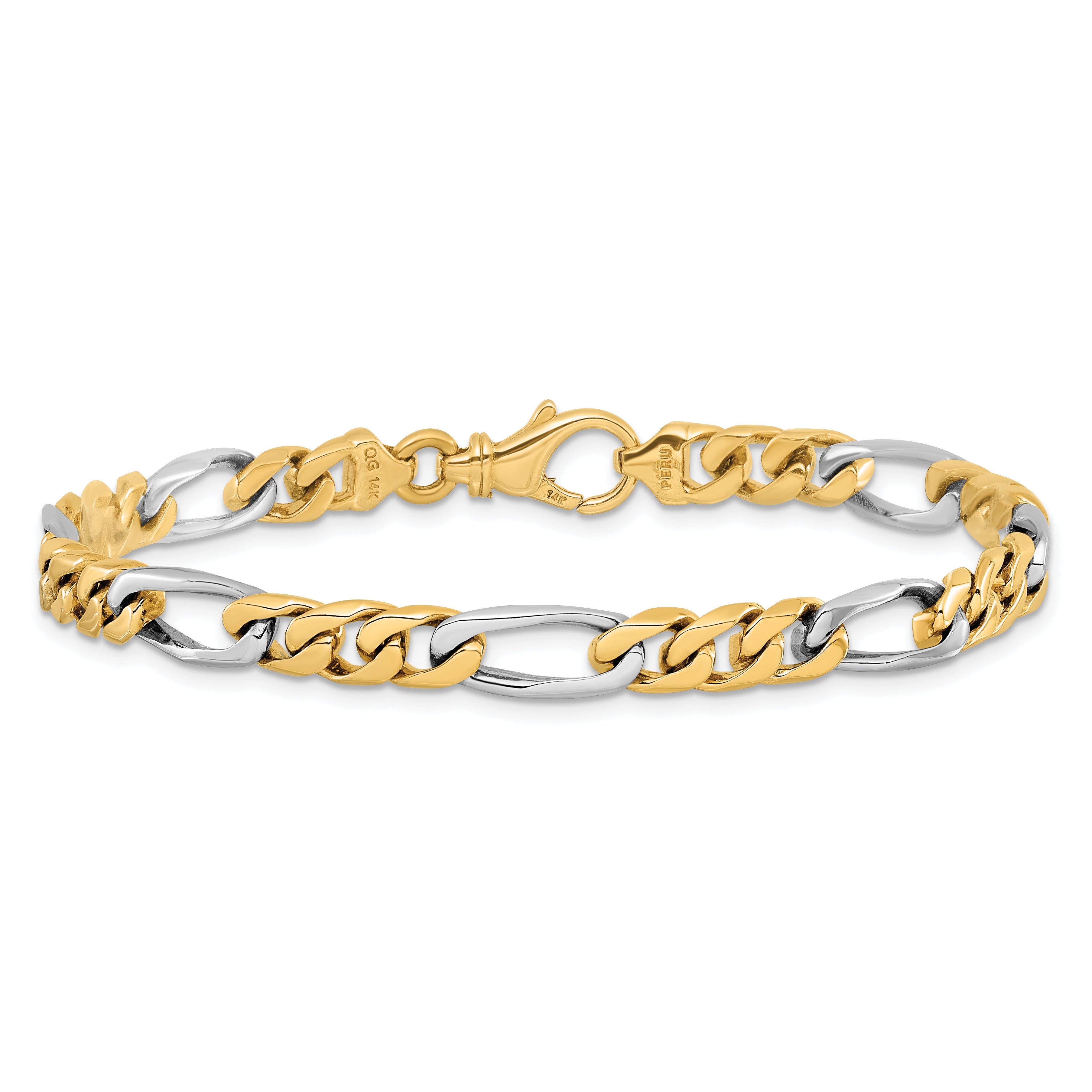 14K Two-Tone 8 Inch 6.1Mm Hand Polished Fancy Link With Fancy Lobster Clasp Bracelet