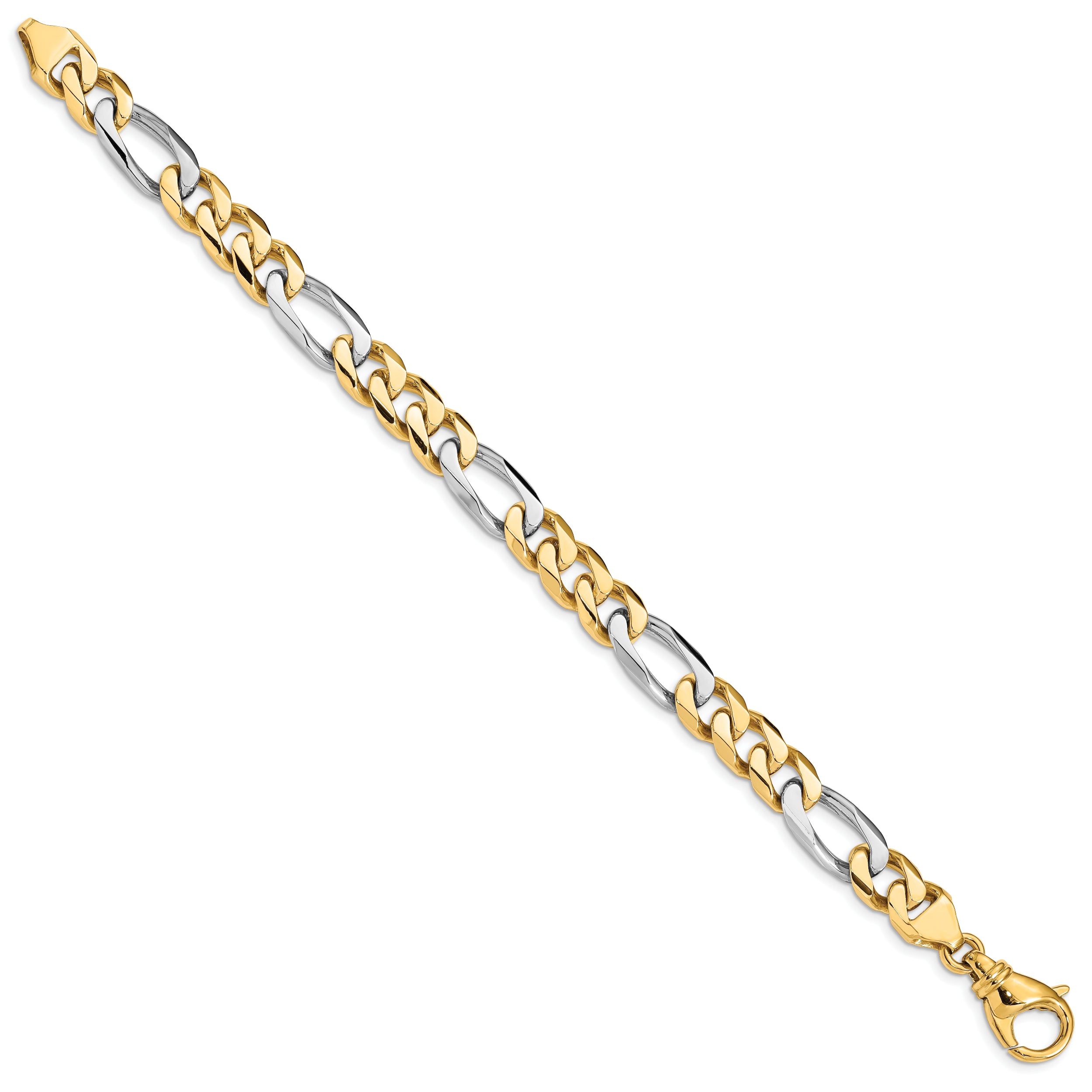 14K Two-Tone 8 Inch 8.5Mm Hand Polished Fancy Link With Fancy Lobster Clasp Bracelet