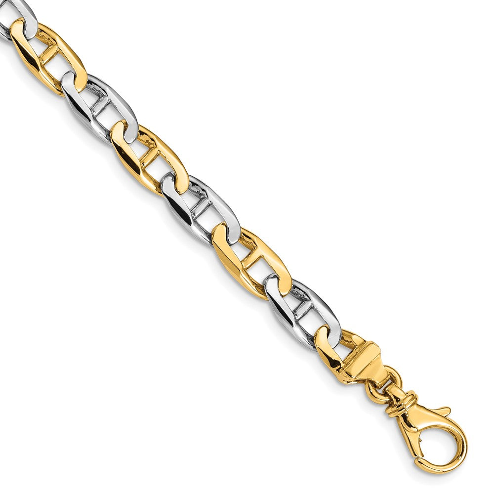 14K Two-tone 24 inch 6.6mm Hand Polished Fancy Flat Anchor Link with Fancy Lobster Clasp Chain
