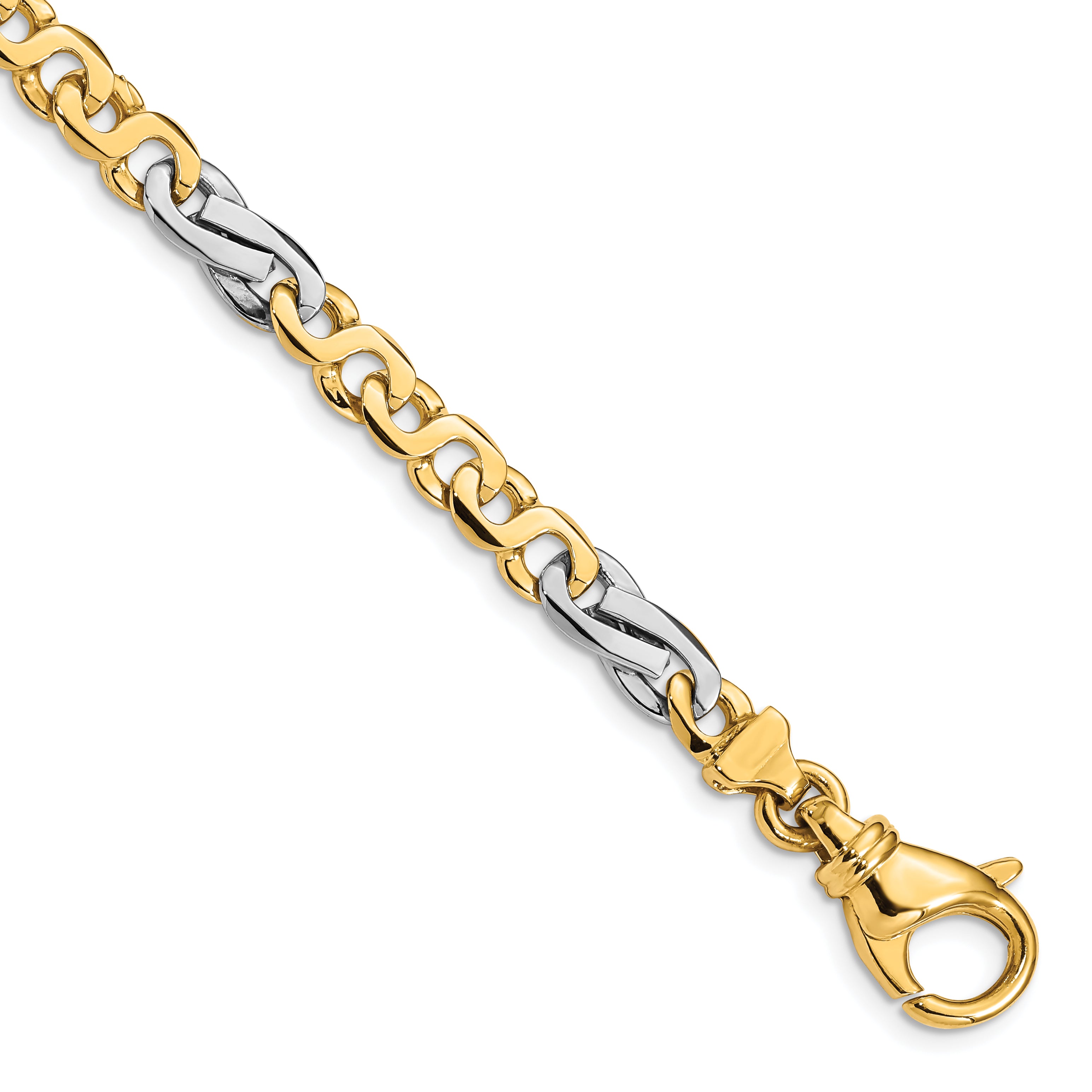14K Two-Tone 8 Inch 5.8Mm Hand Polished Fancy Link With Fancy  Lobster Clasp Bracelet