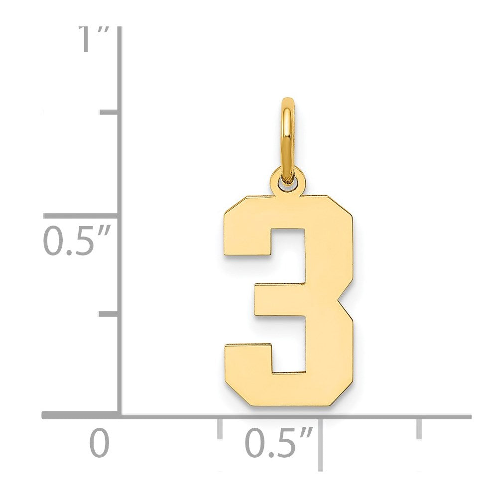14k Medium Polished Number 3 Charm