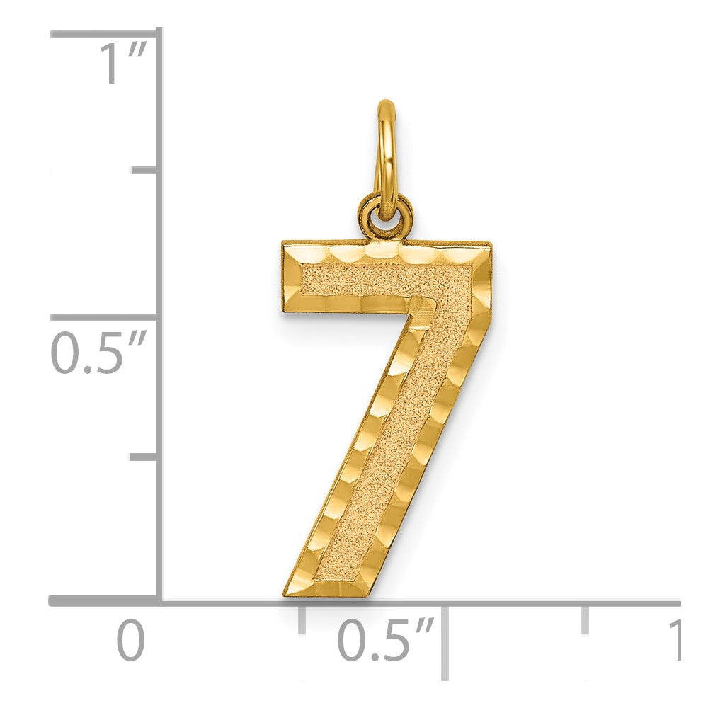 14k Large Brushed Diamond-cut  Number 7 Charm