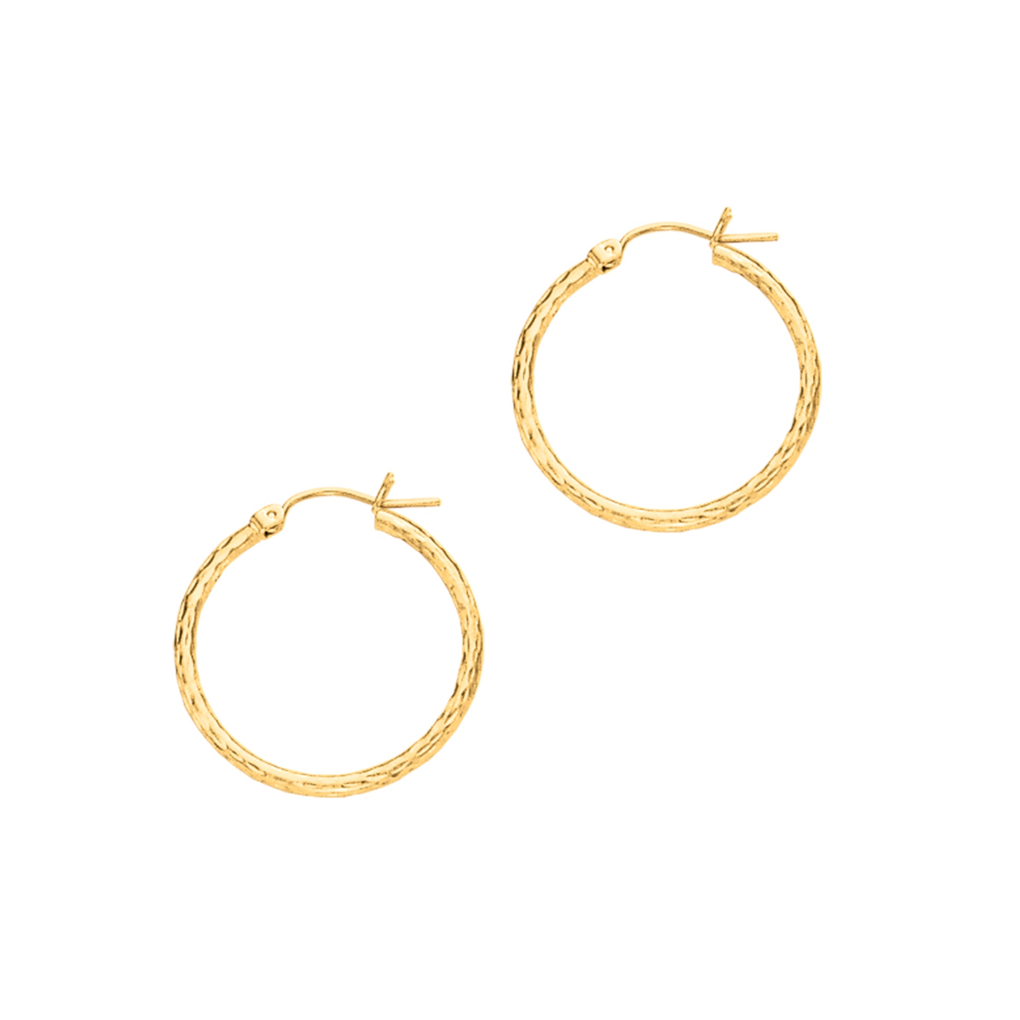 14K Yellow Gold 2x25mm Diamond Cut Hoop Earring