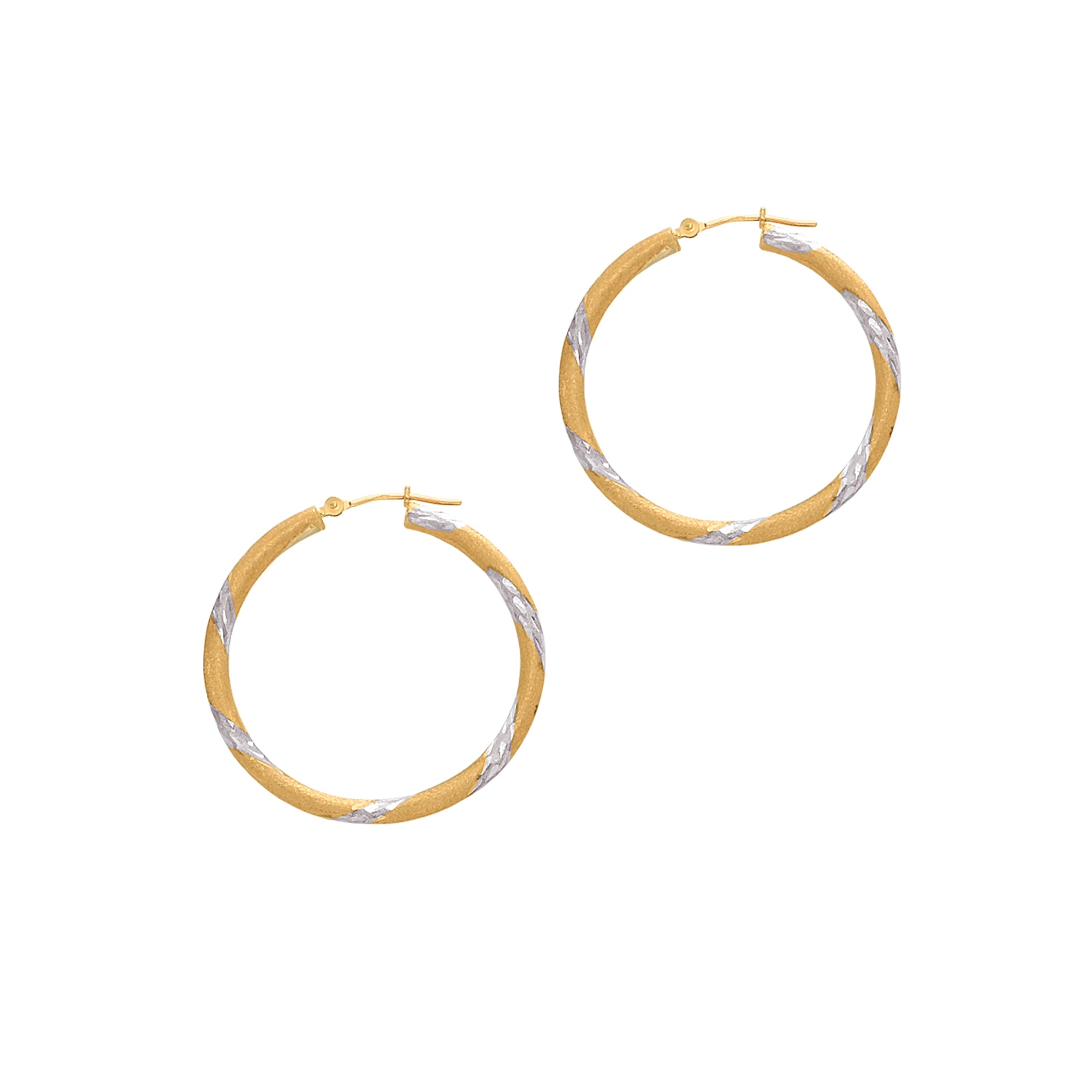 14K Yellow and White Gold 3x30mm Hoop Earring