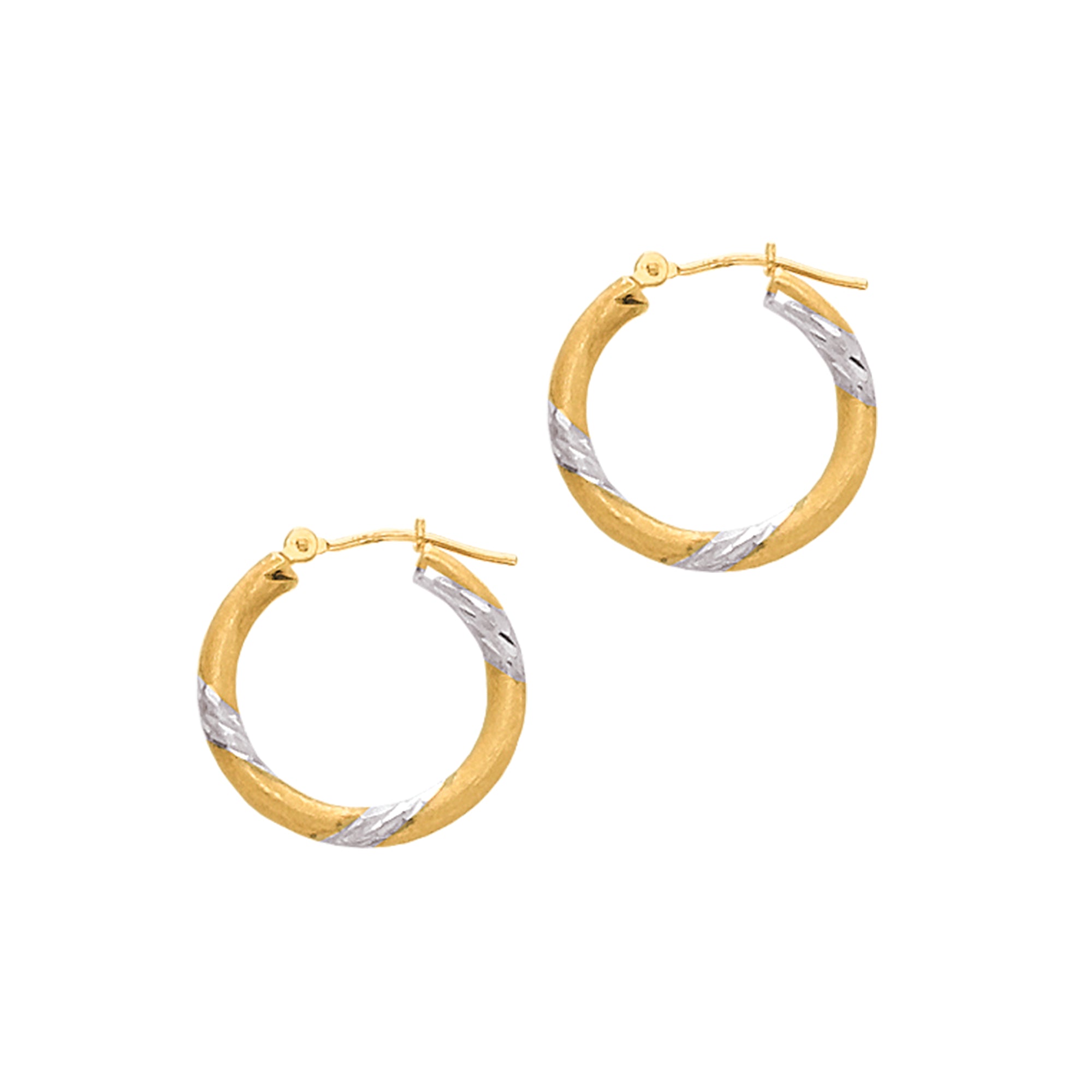 14K Yellow and White Gold 3x20mm Hoop Earring
