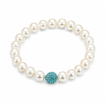 White Pearls With Cubic Zirconium Colored Bead 10 MM Bracelet