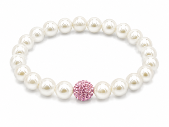 White Pearls With Cubic Zirconium Colored Bead 10 MM Necklace