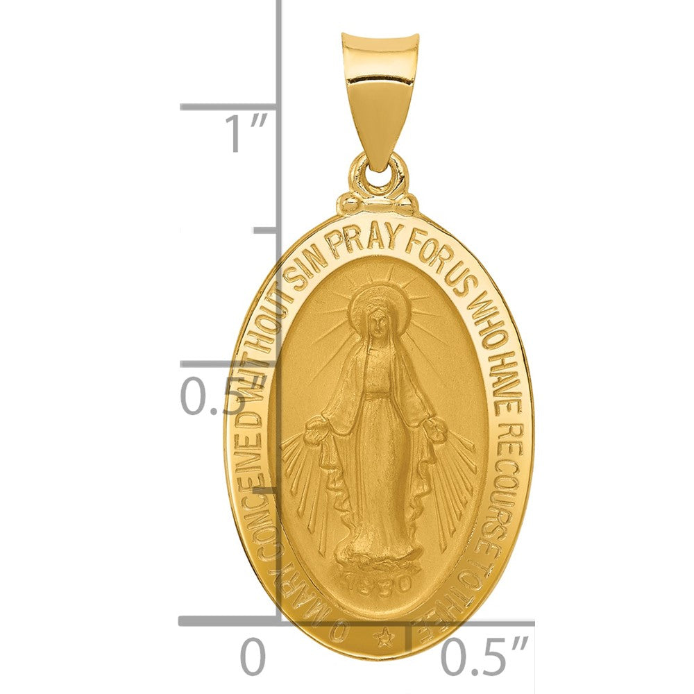 14k Hollow Miraculous Medal Oval Pendant