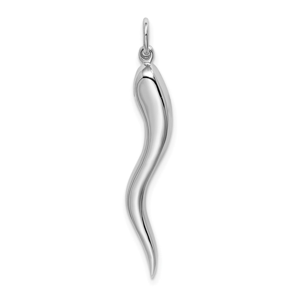 14k White Gold Solid Polished 3-D Large Italian Horn Charm