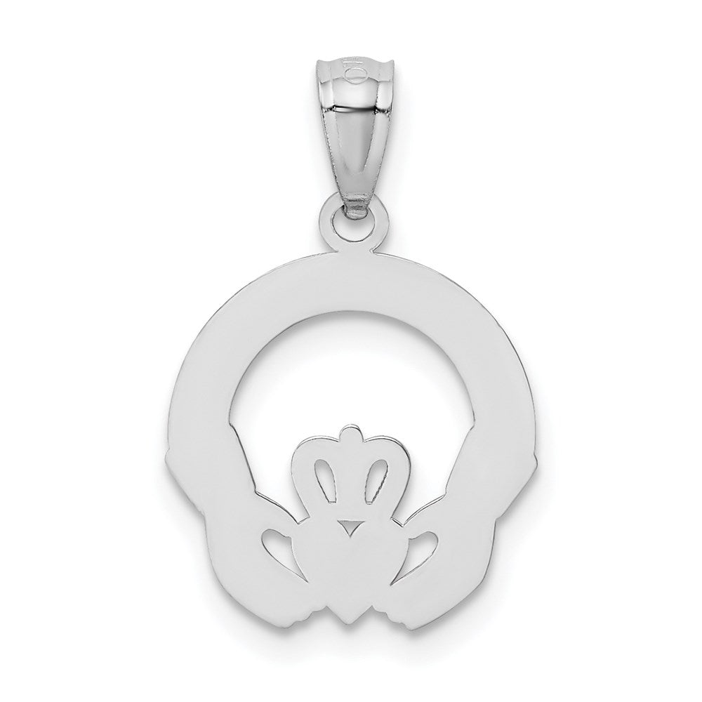 14k White Gold Solid D/C Claddagh Pendant