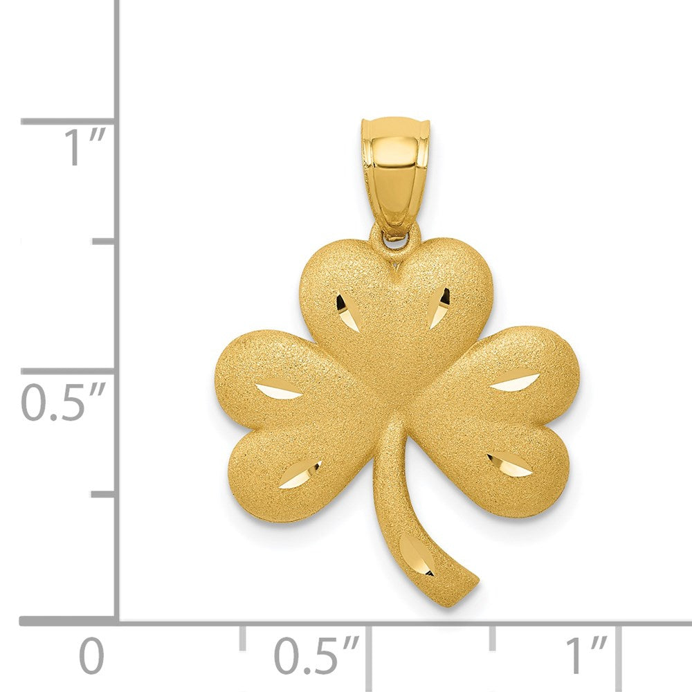 14k Brushed Diamond-cut Shamrock Pendant