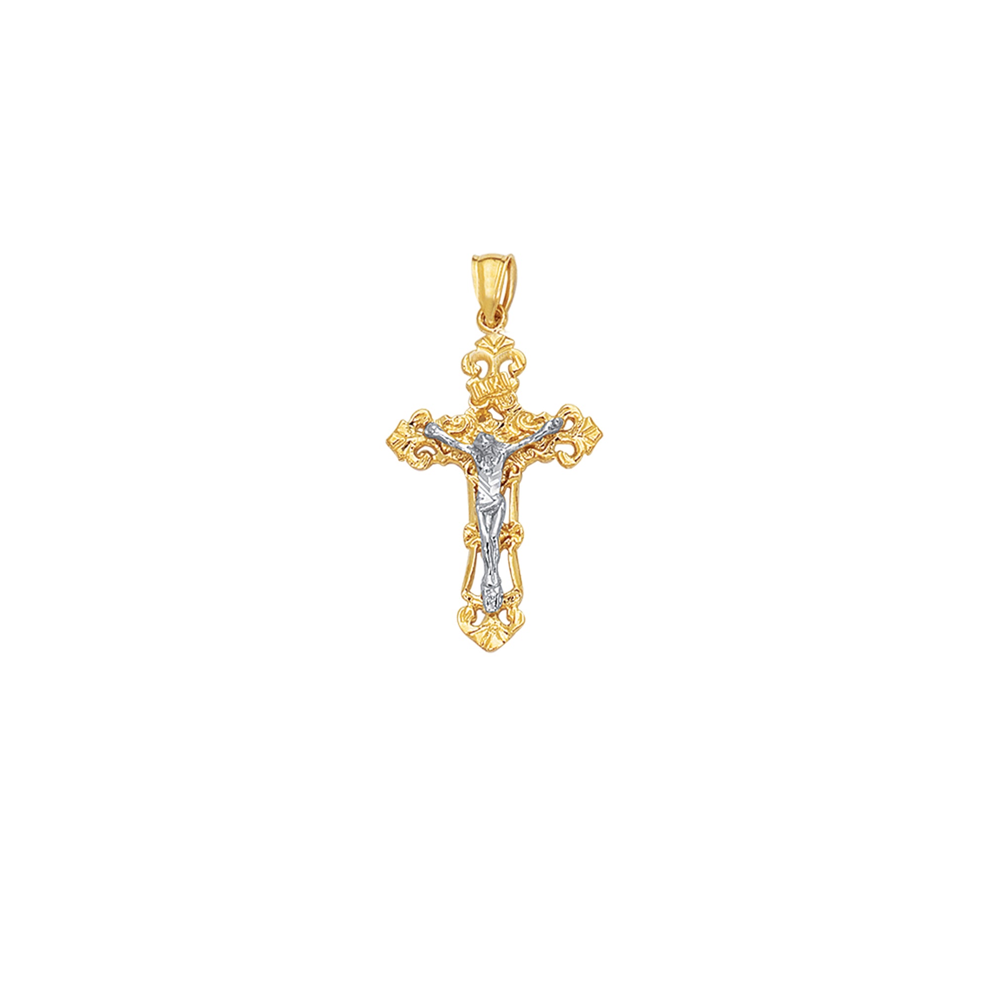 14K Yellow & White Gold Vintage Crucifix Cross
