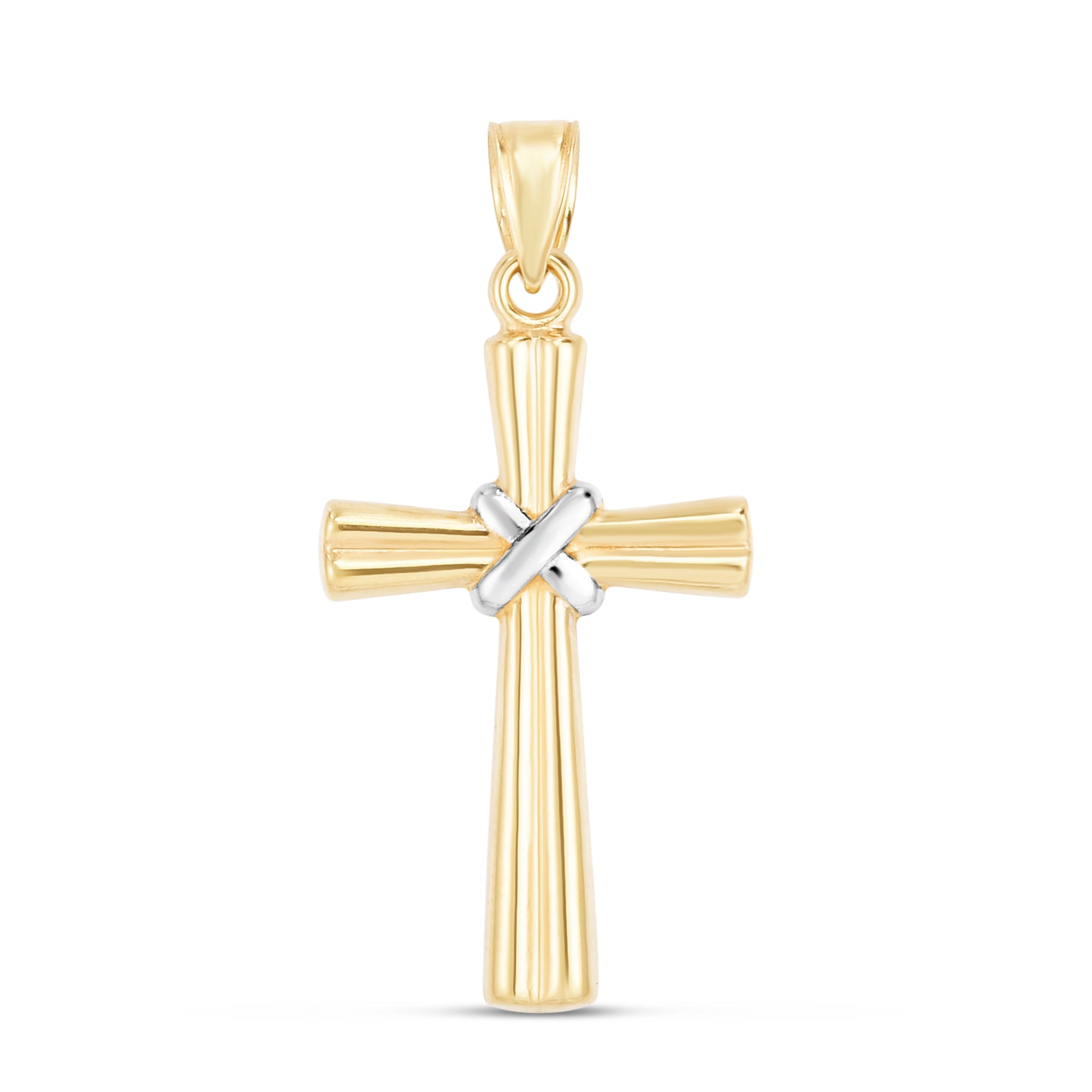 14K Yellow & White Gold X Detail Cross