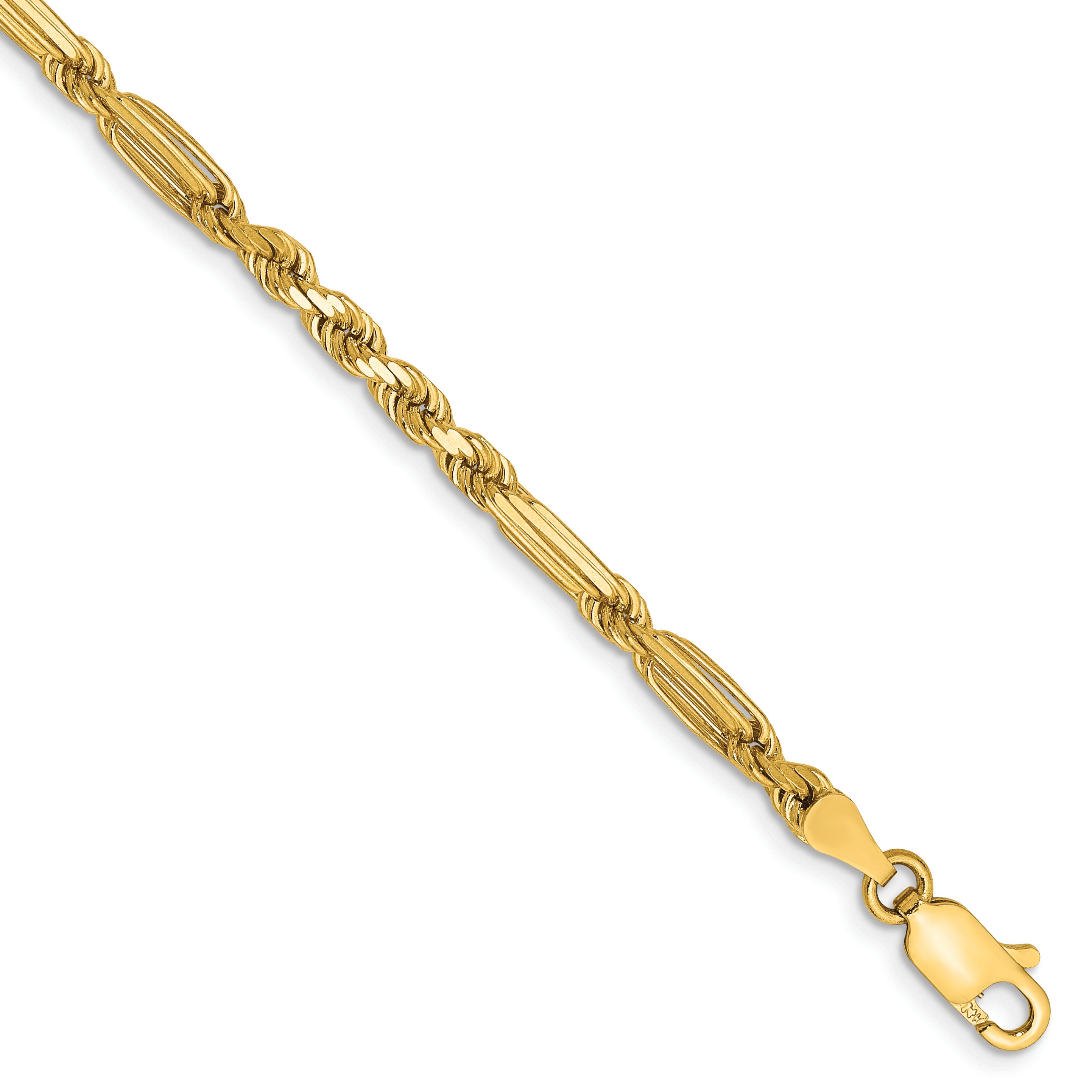 14K 7 Inch  3Mm Diamond-Cut Milano Rope With Lobster Clasp Chain