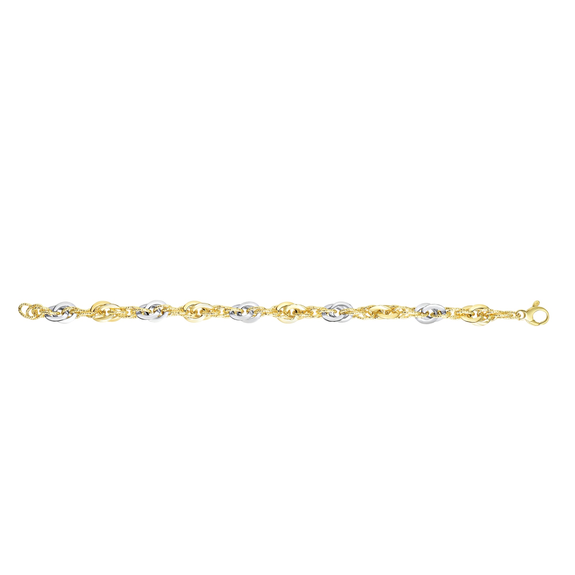 14K Yellow & White Gold 7.5" Polished & Diamond Cut Interlocking Oval Link