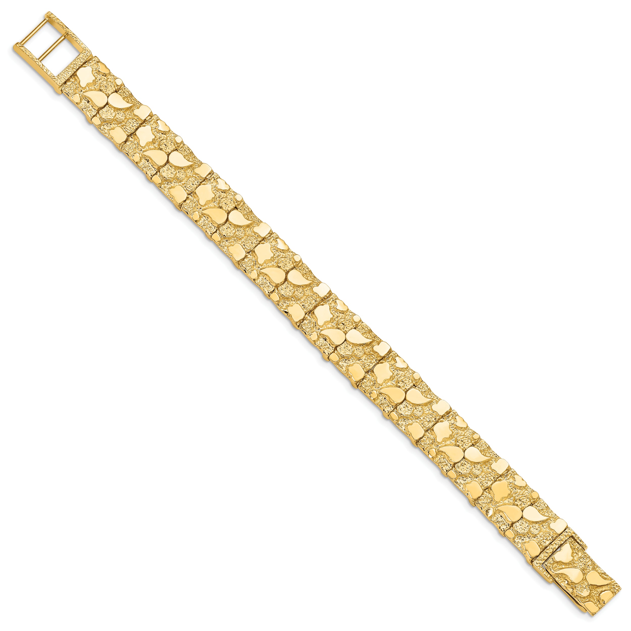 14k Polished and Textured 12.50mm 7 inch Nugget Bracelet