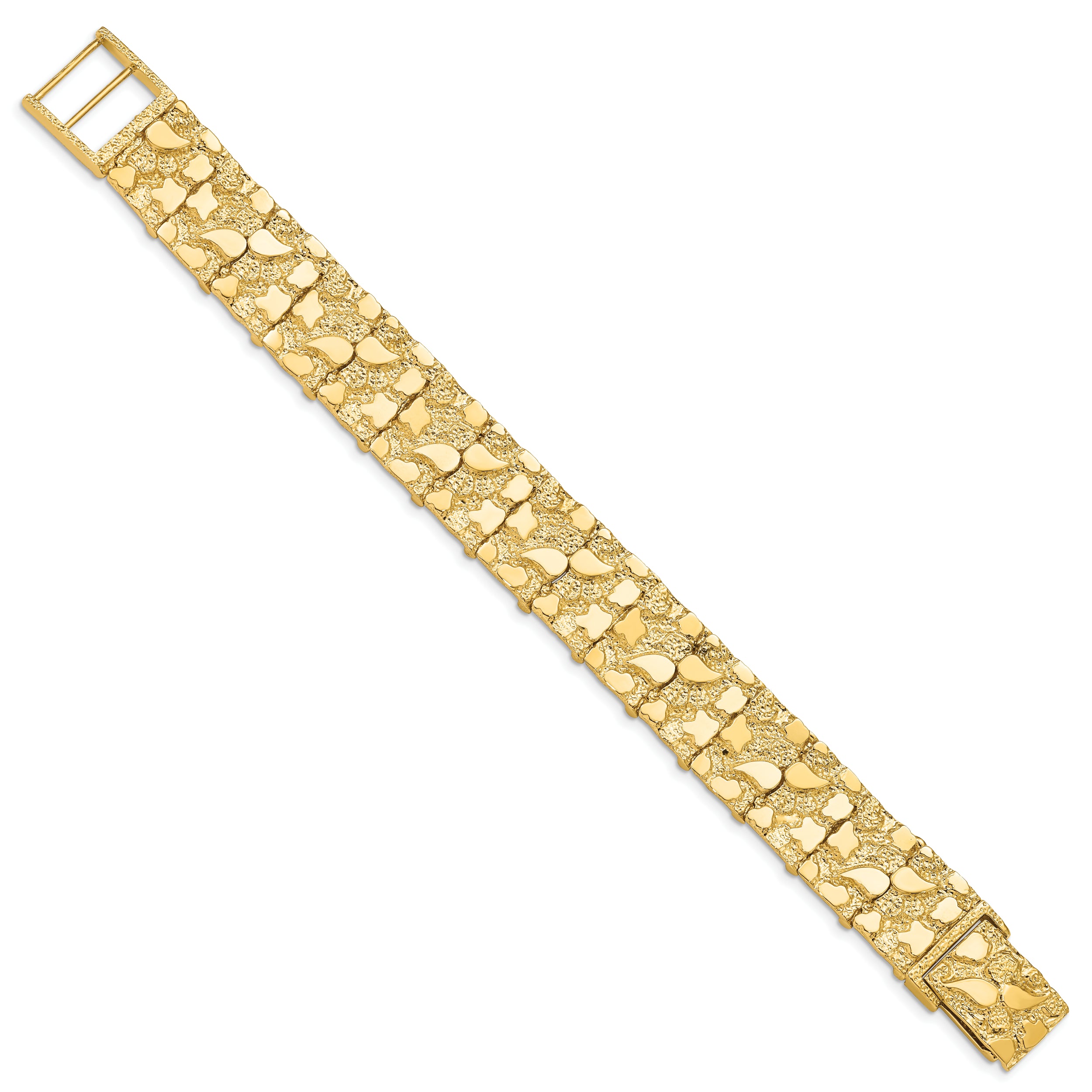 14k Polished and Textured 15mm 7 inch Nugget Bracelet