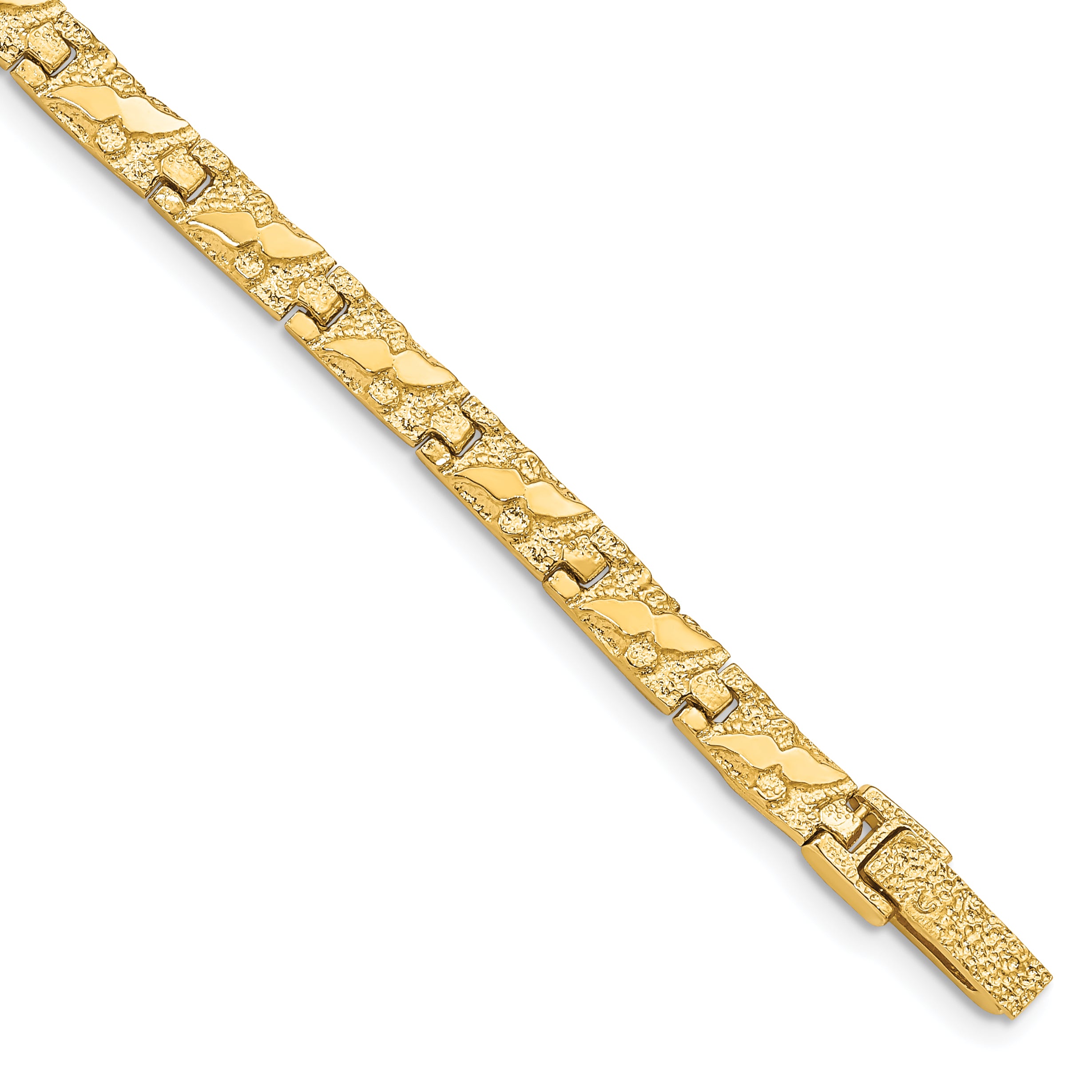 14k Polished and Textured 5.5mm 7 inch Nugget Bracelet